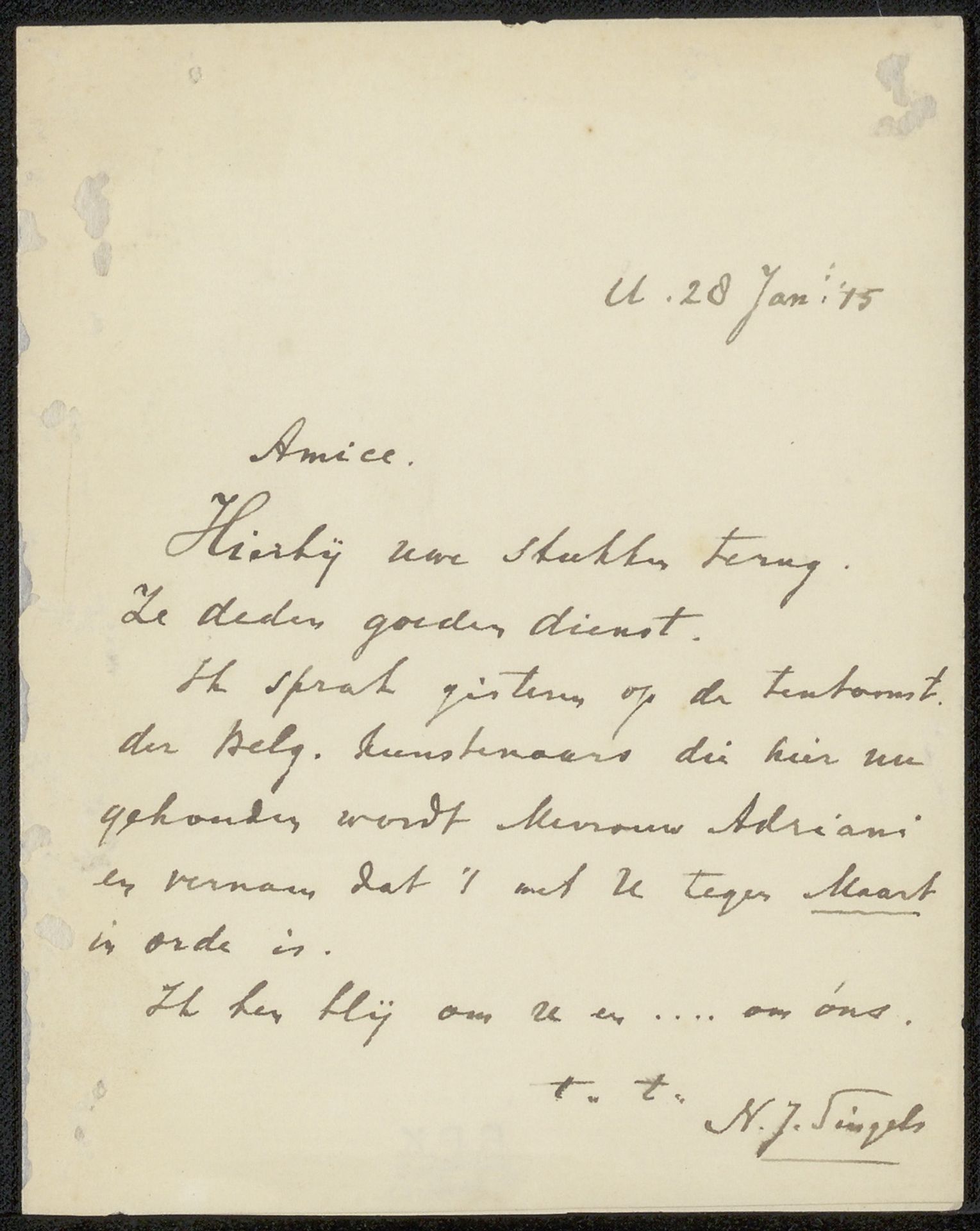 Brief aan Philip Zilcken by N.J. Singels