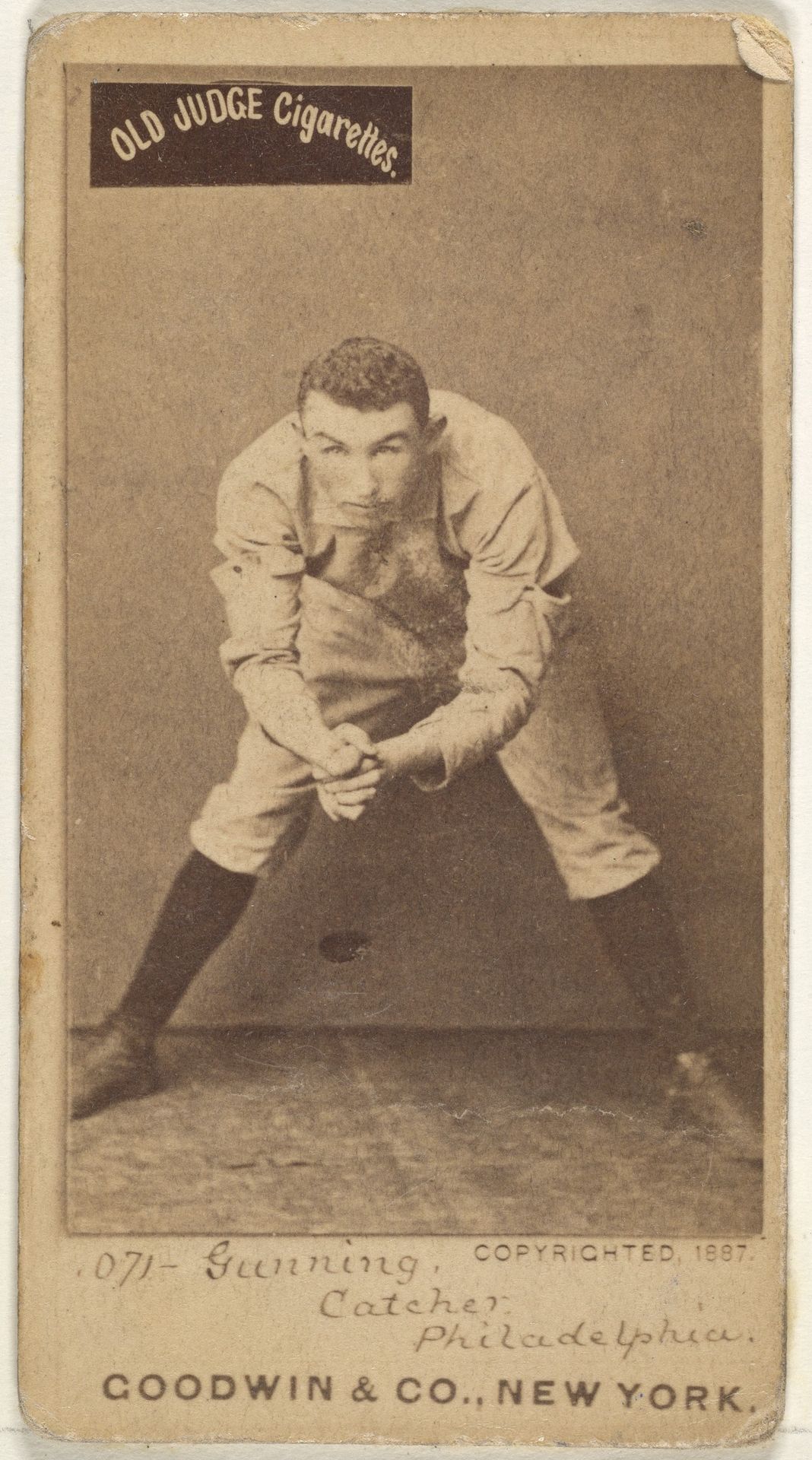 Thomas Francis Gunning, Catcher, Philadelphia, from the Old Judge series (N172) for Old Judge Cigarettes by Goodwin & Company