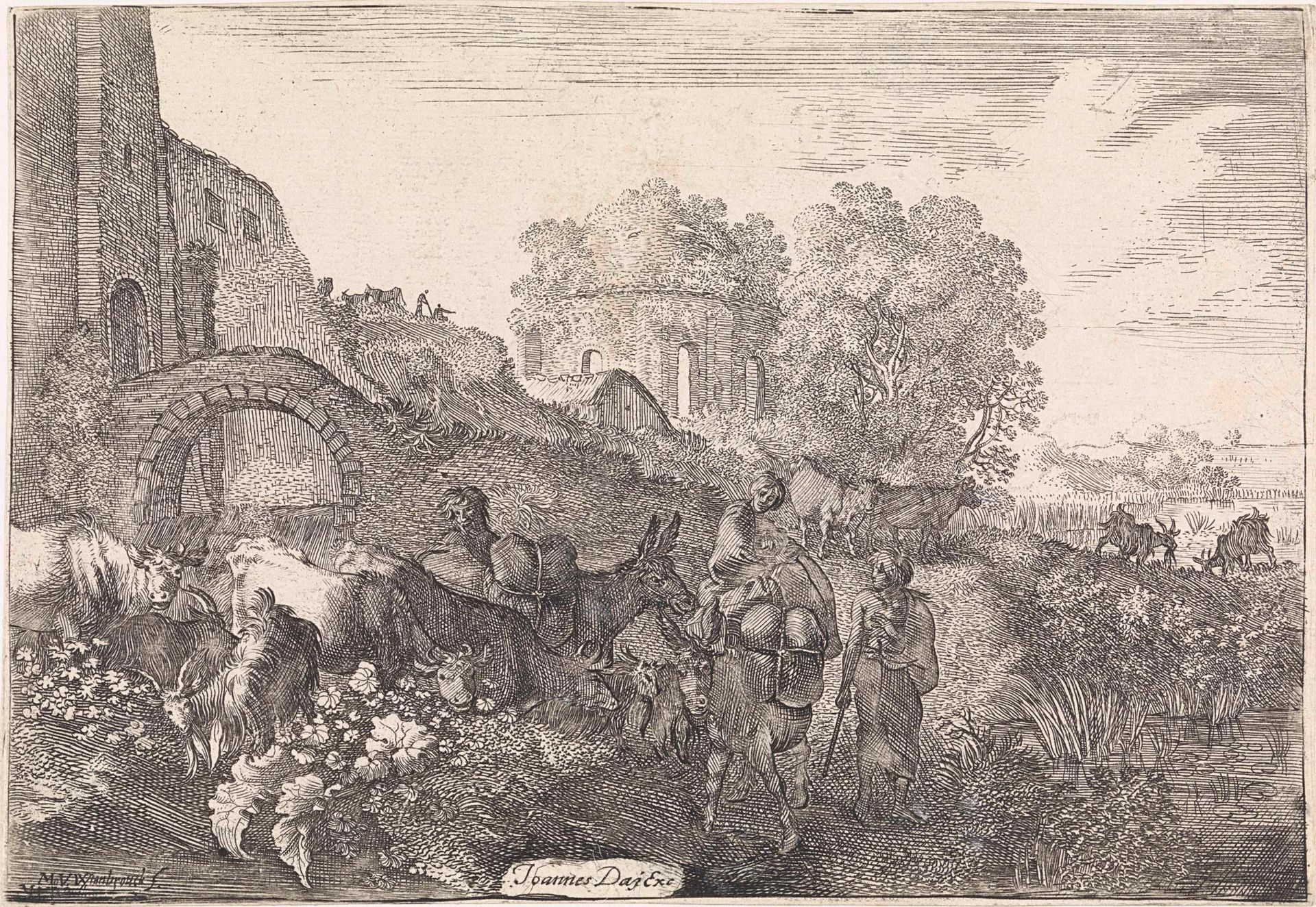 Landschap met reizigers by Moyses van Wtenbrouck