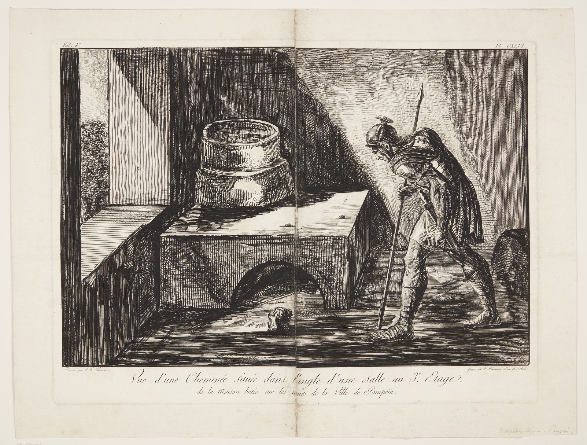Vue d'une Cheminée dans l'angle d'une salle au 3e. Etage, de la maison batie sur les murs de la Ville de Pompeiia by Francesco Piranesi