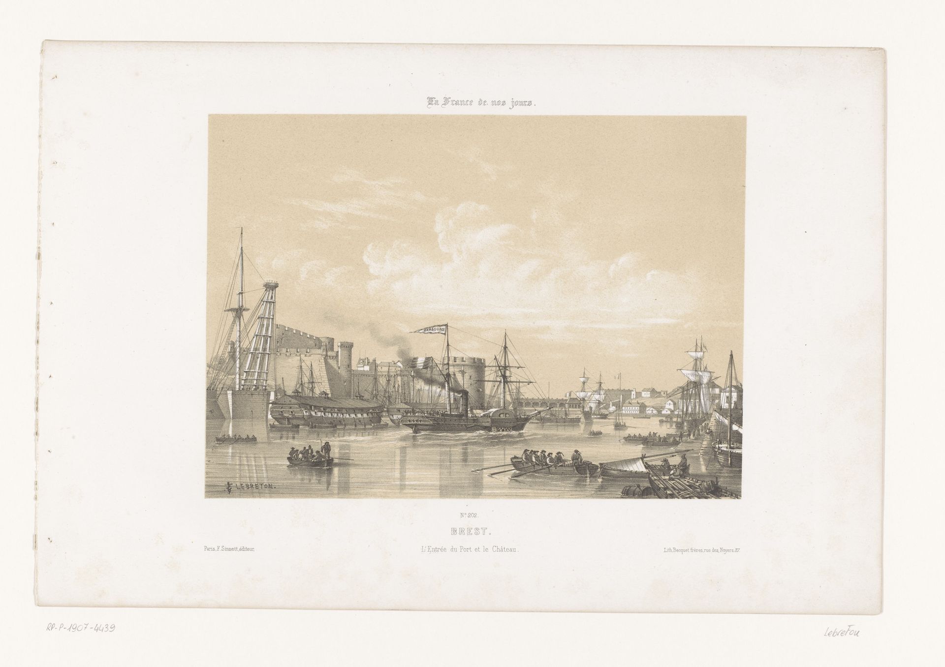 Zicht op de haven en het kasteel van Brest by Louis Lebreton