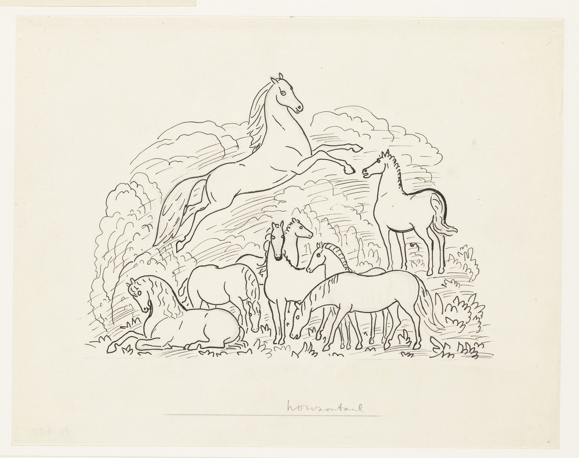 Studieblad met acht paarden by Leo Gestel