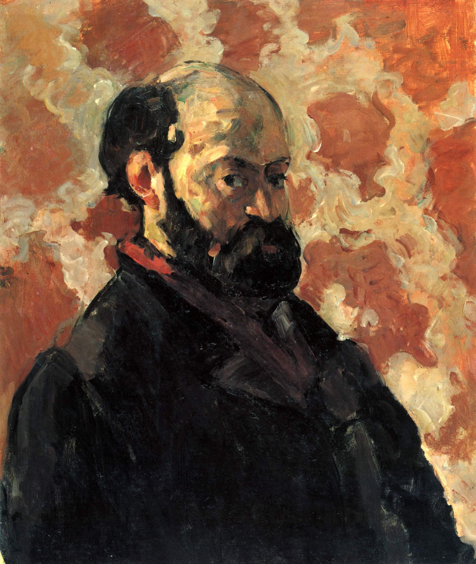 Self-portrait in front of pink background by Paul Cézanne