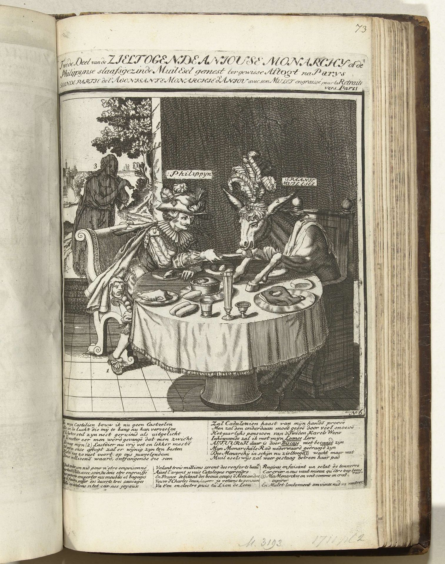 De zieltogende Anjouse Monarchie (plaat b), 1711 by Abraham Allard