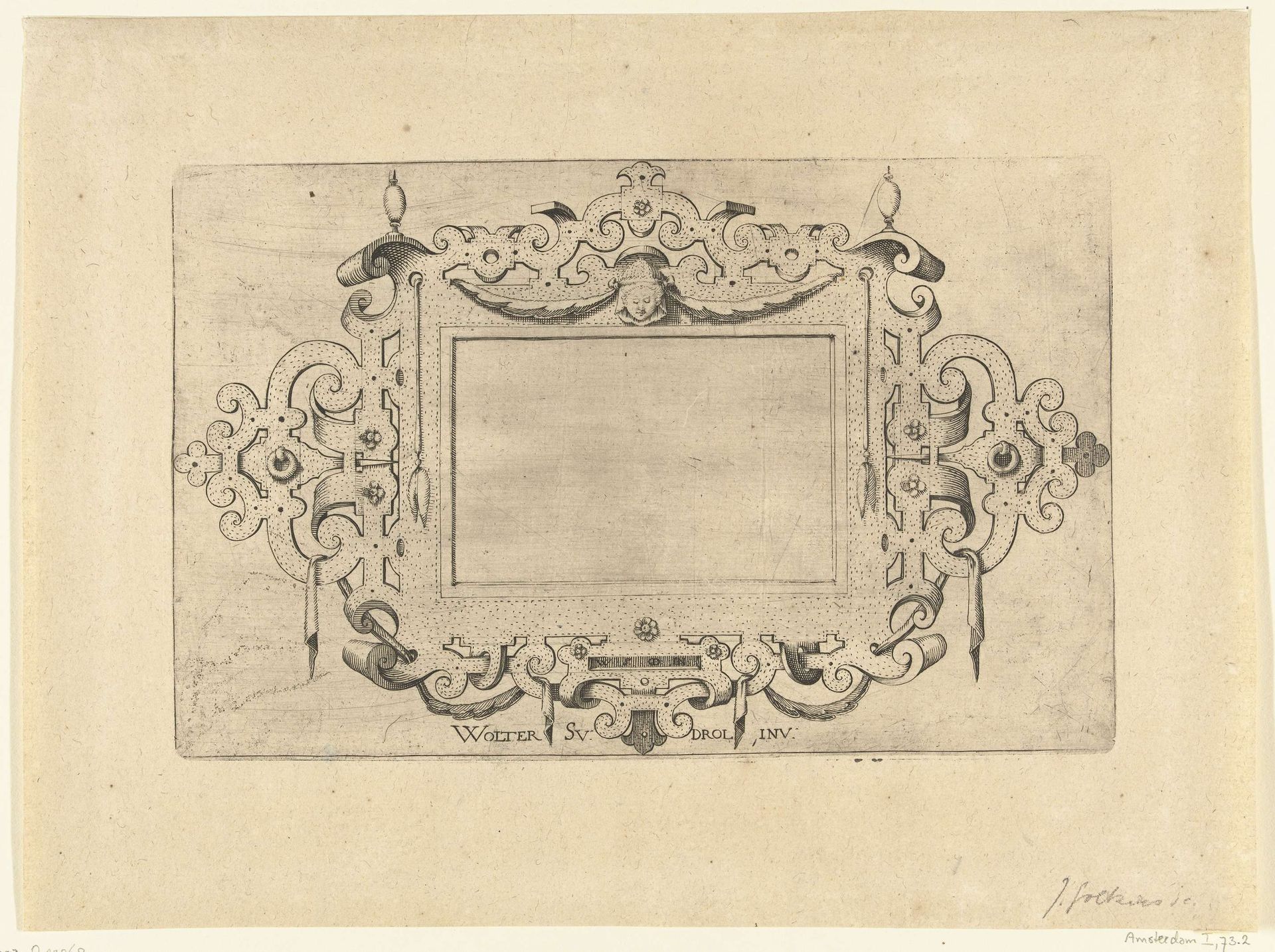 Cartouche van gestippeld beslagwerk by Jacob (II) Goltzius