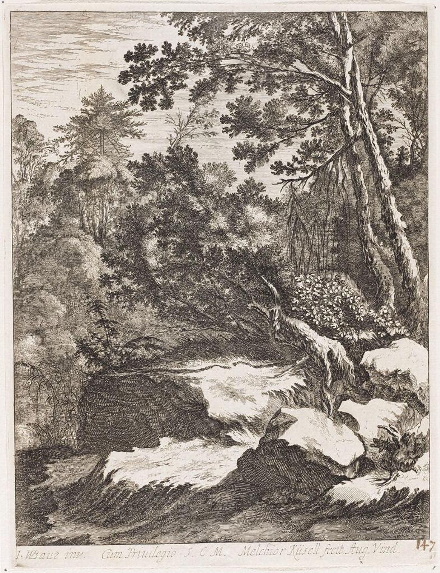 Densely Wooded Landscape With Rocks in the Foreground, Oriented Vertically by Melchior KÃ¼sel