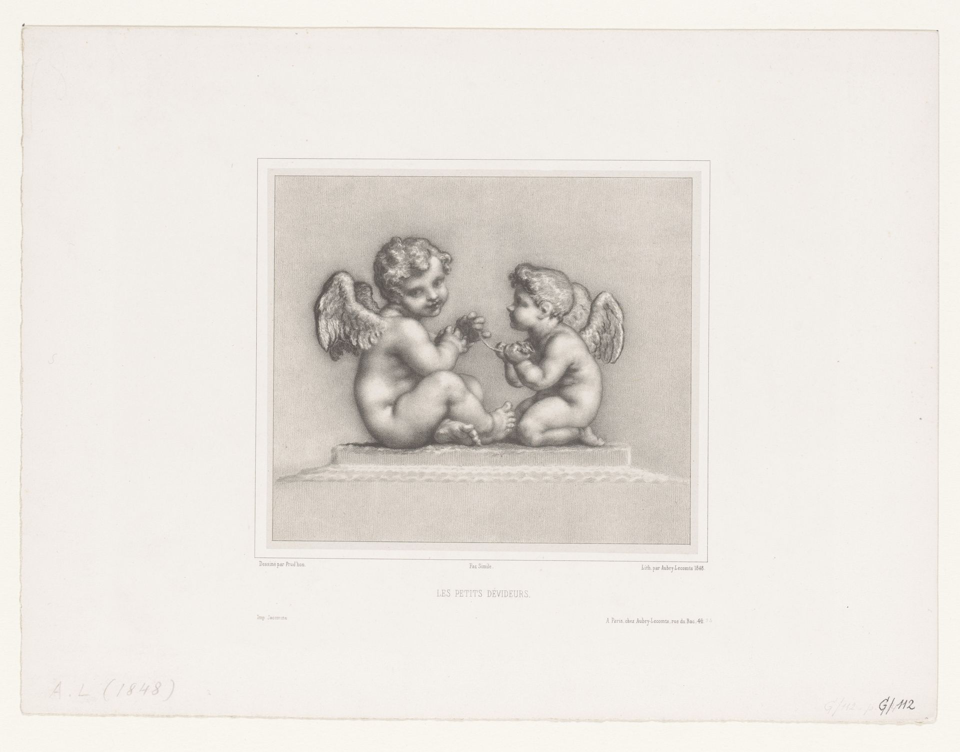 Twee putti haspelen wol by Hyacinthe-Louis-Victor-Jean-Baptiste Aubry-Lecomte