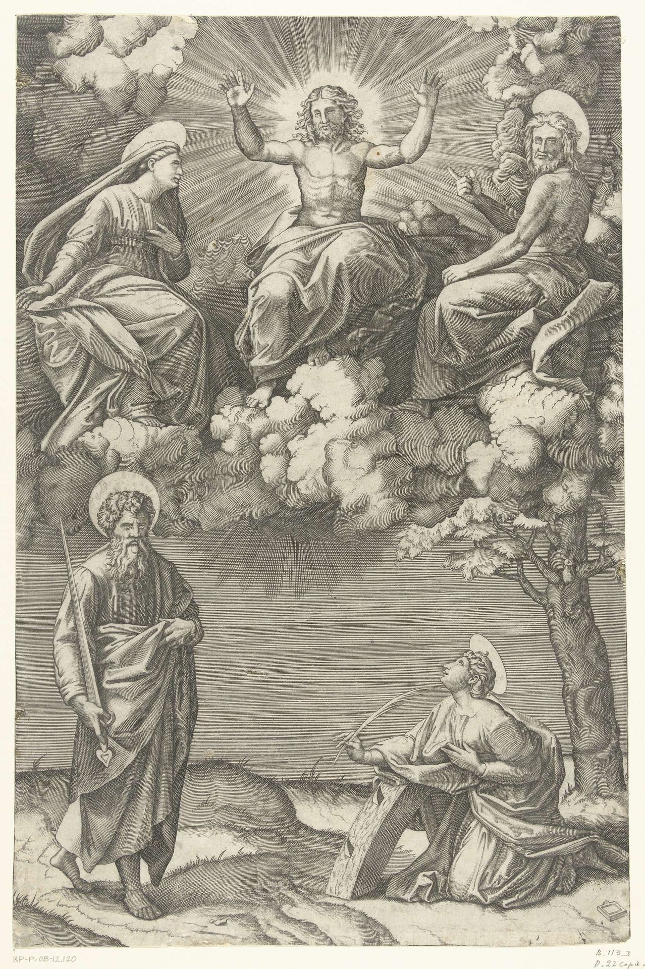 Christus en Maria en Johannes de Doper met heiligen Paulus en Catharina van Alexandrië by Anonymous