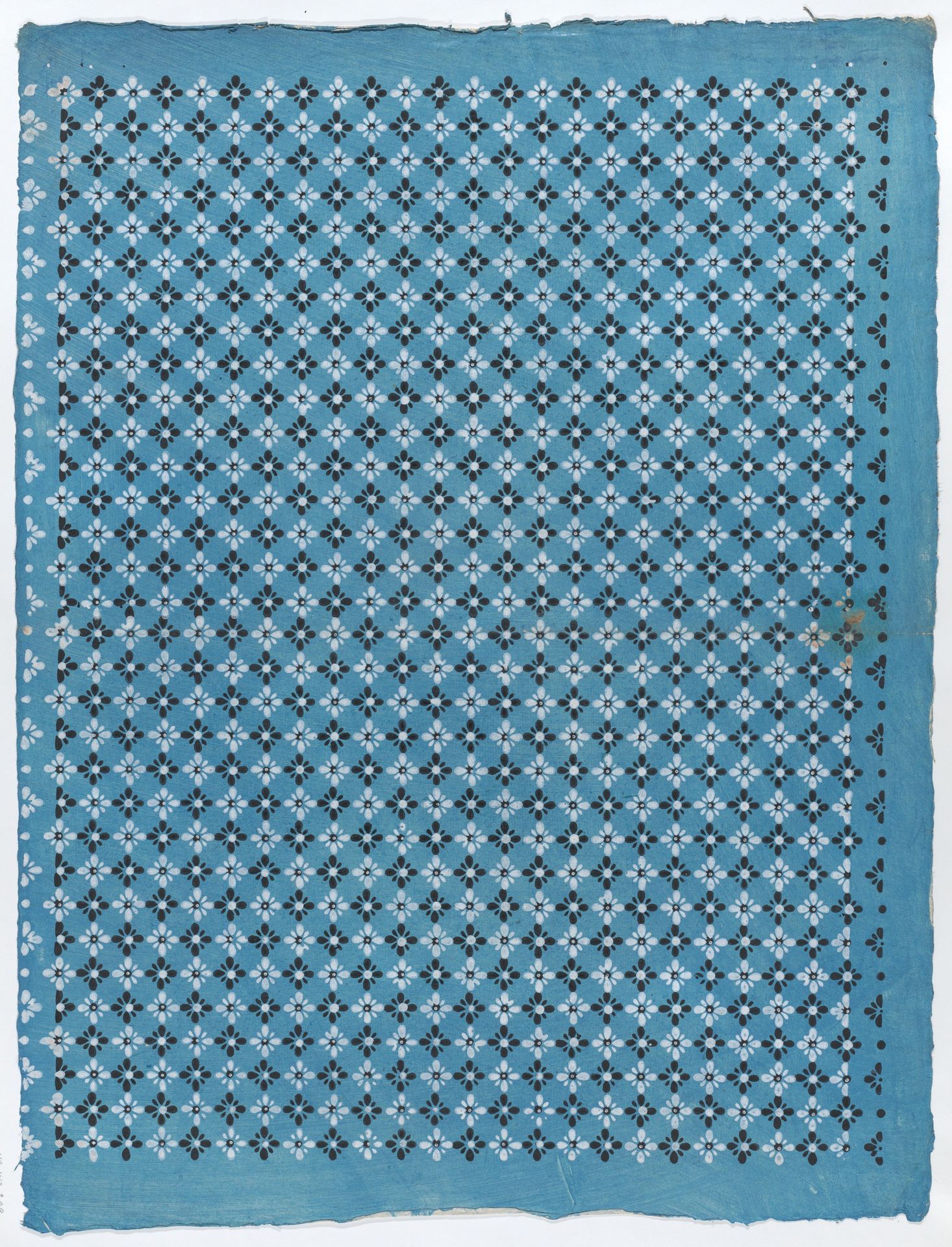 Sheet with overall black and white floral pattern by Anonymous