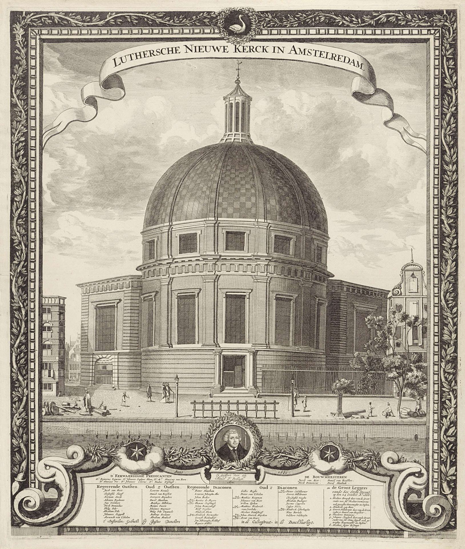 Gezicht op de Ronde Lutherse Kerk te Amsterdam by Pieter Rodingh
