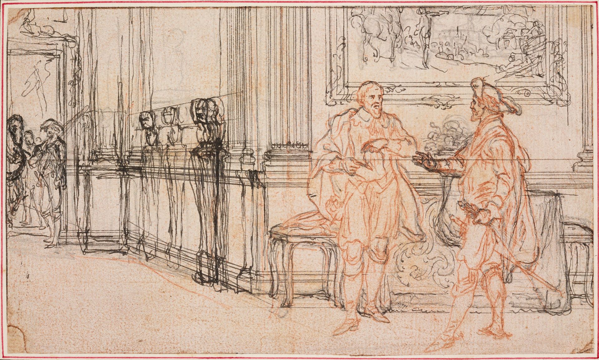 Two Gentlemen Standing in the Corridor of a Palace by Hubert François Bourguignon Gravelot