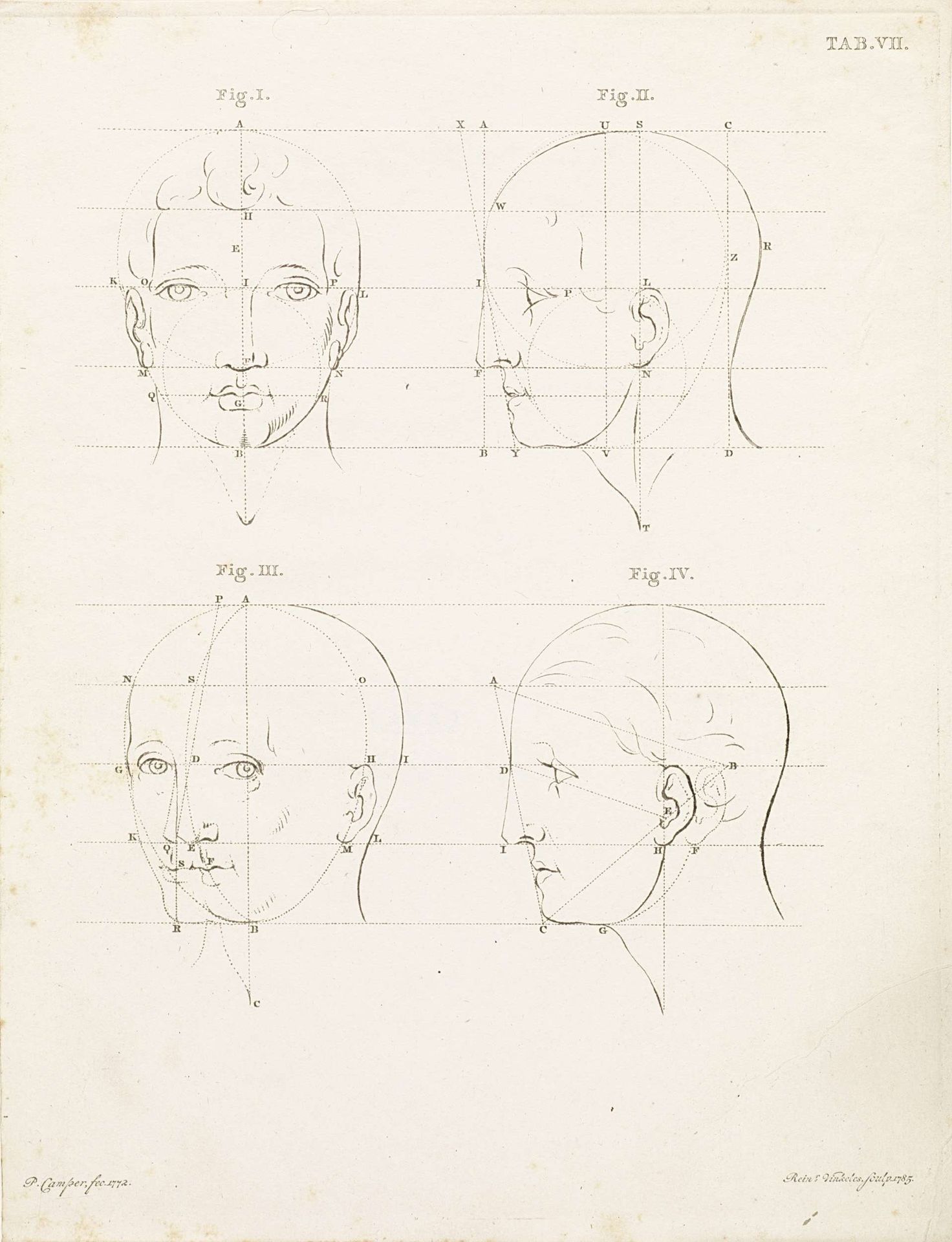 Studie van een menselijke kop vanaf verschillende posities by Reinier Vinkeles