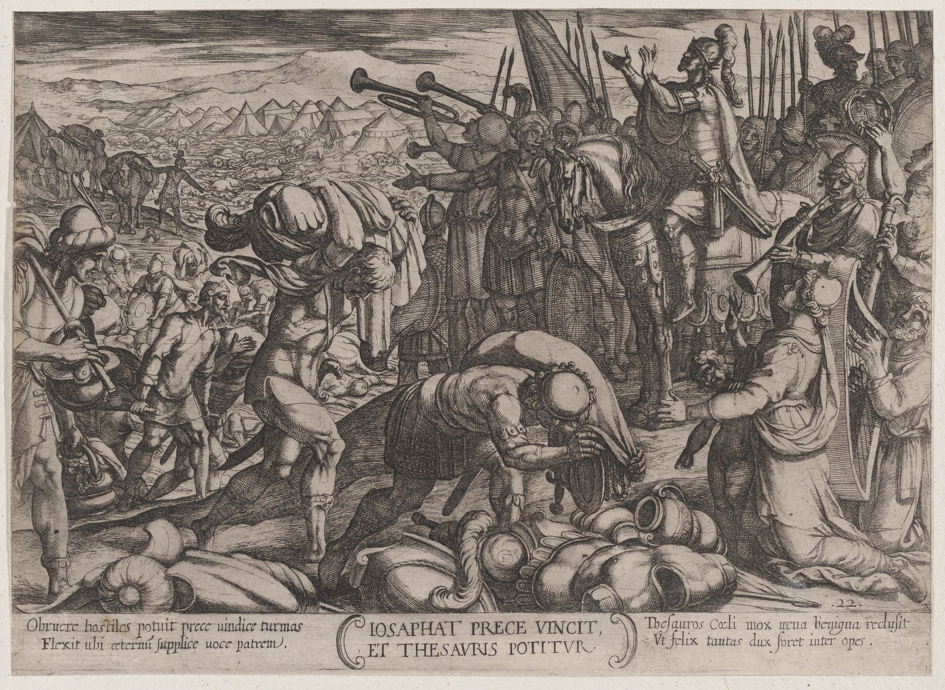 Plate 22: Josaphat Thanking God for His Victory, from 'The Battles of the Old Testament' by Antonio Tempesta