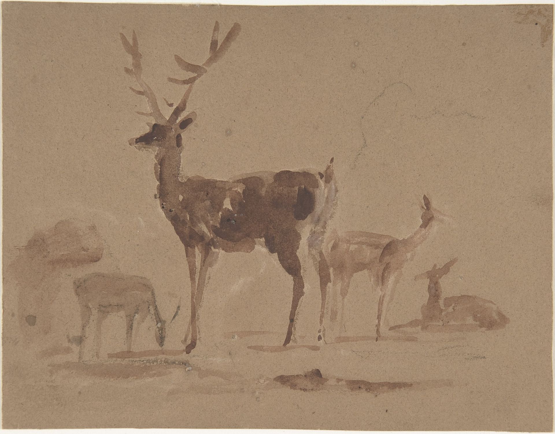 Stag and Its Young by Edwin Henry Landseer