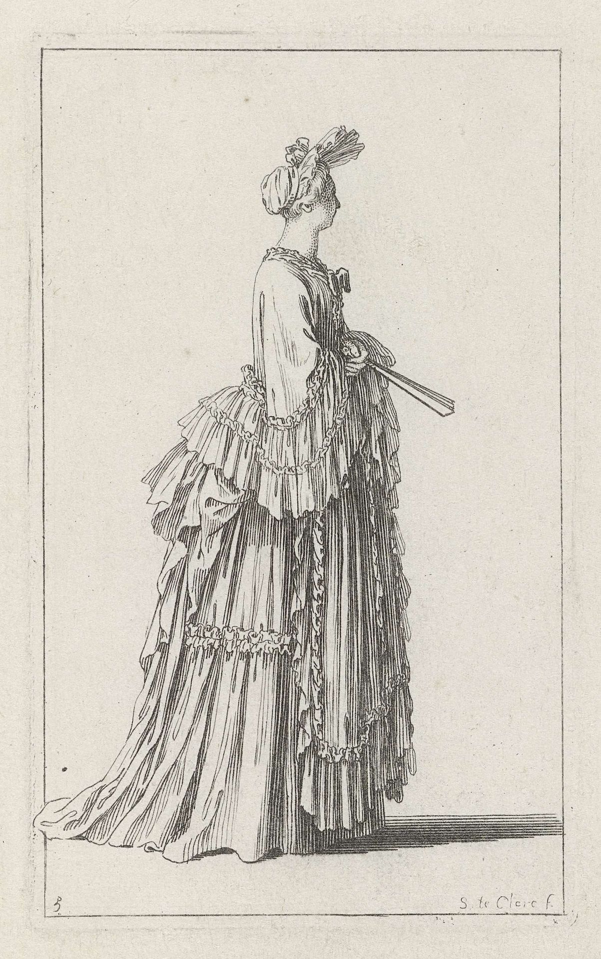 Dame in mantel met falbalas en fontange, naar rechts by Sébastien Leclerc I