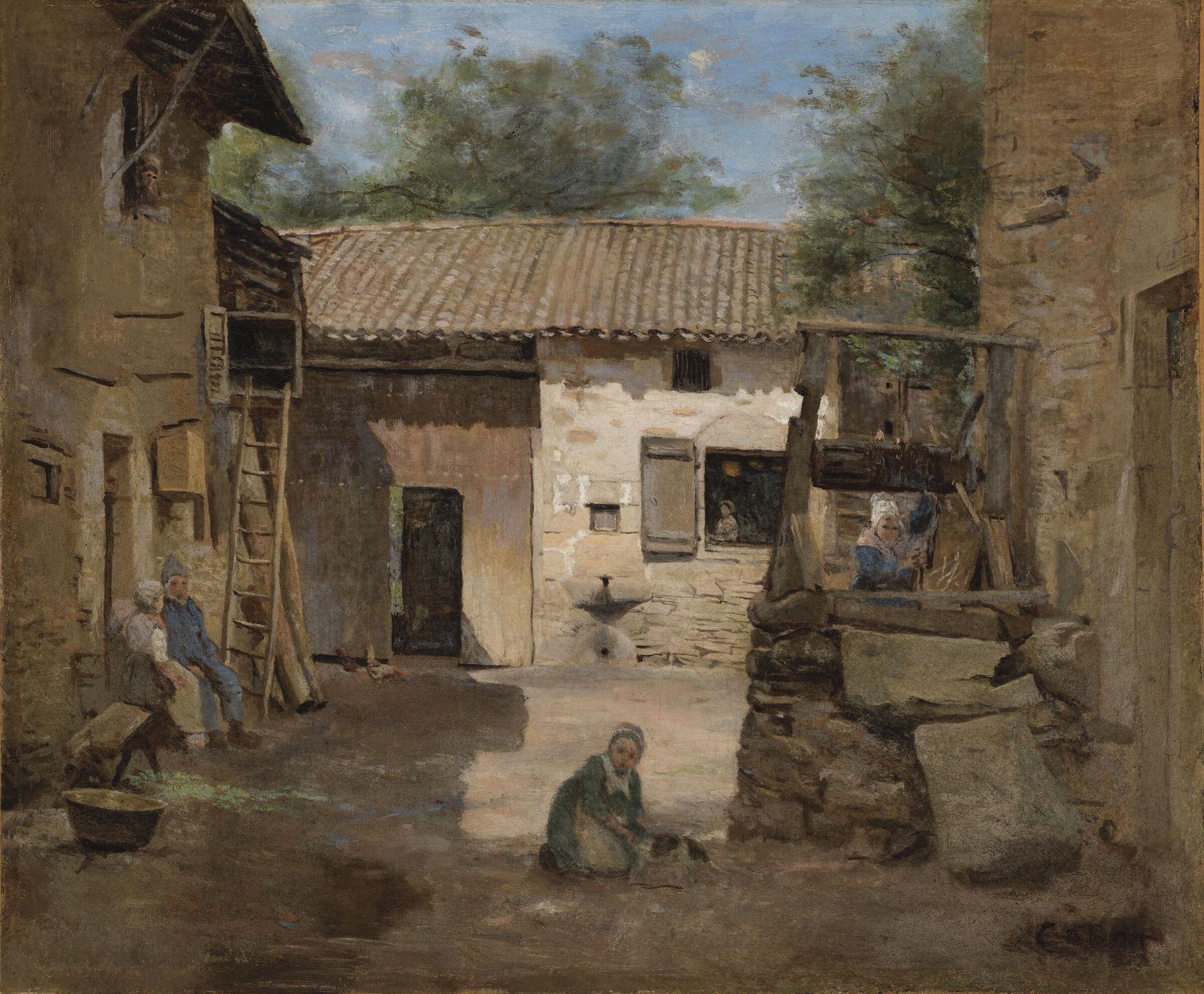A Rustic Court-Yard by Camille Corot