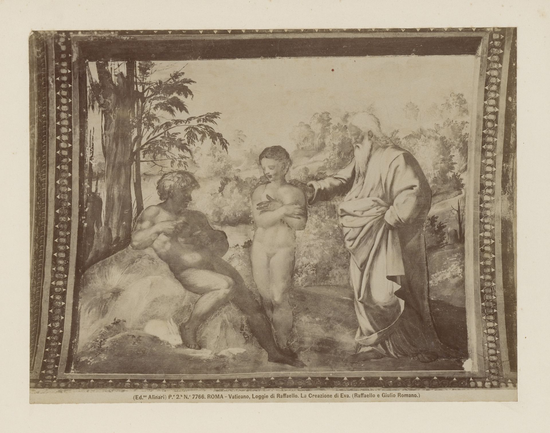 Fotoreproductie van fresco De schepping van Eva door Rafaël en Giulio Romano, Vaticaan by Fratelli Alinari
