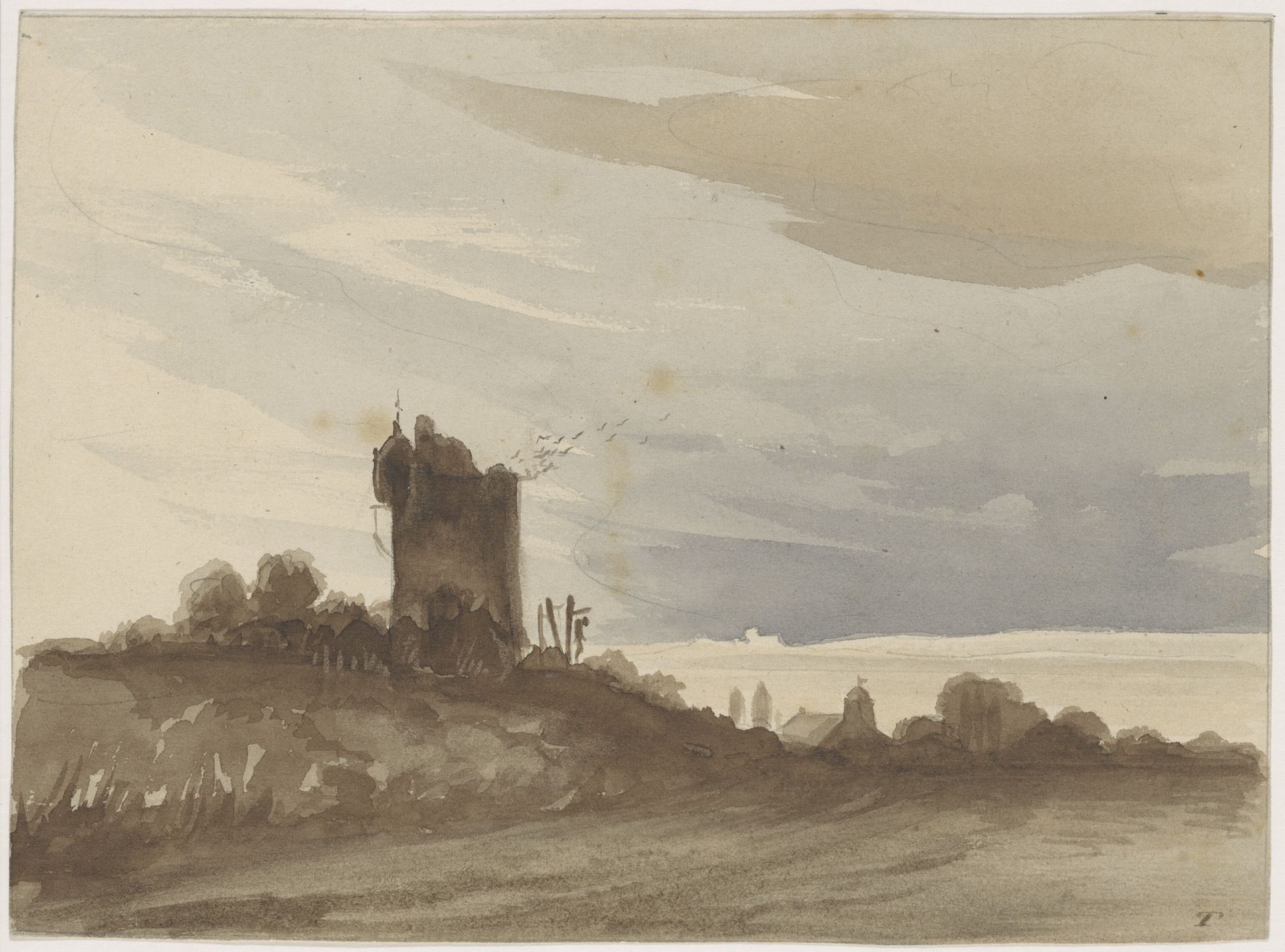 Landschap met vervallen toren by Johannes Tavenraat
