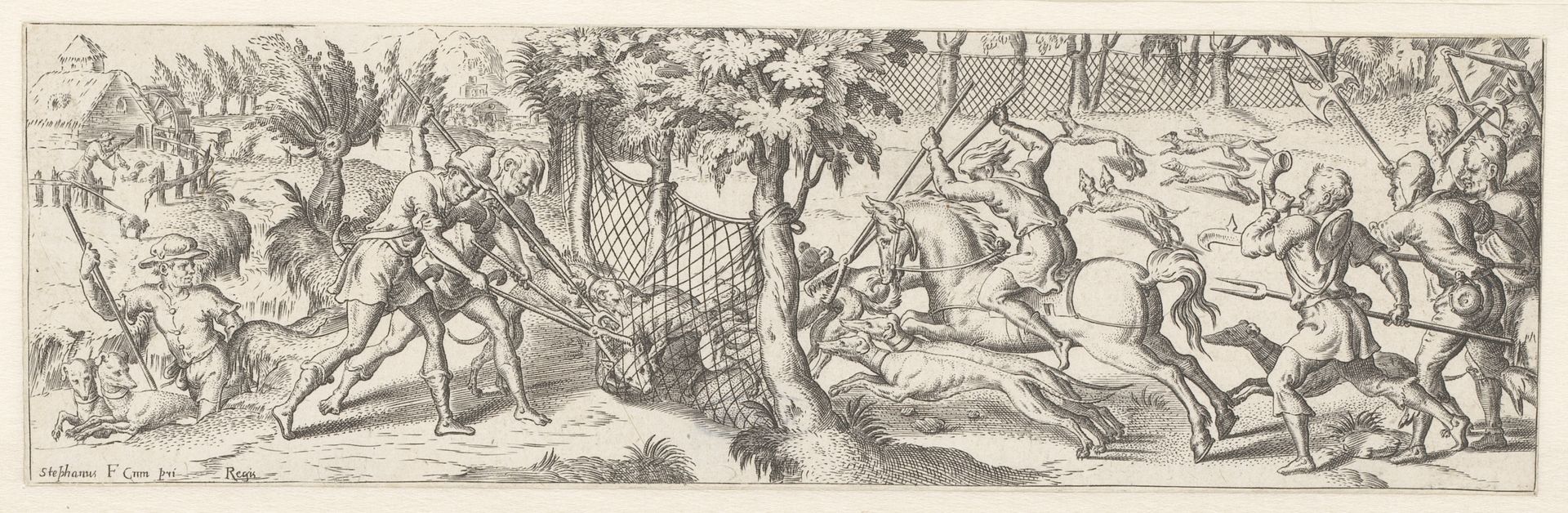 Jacht op wolven met behulp van een net by Etienne Delaune