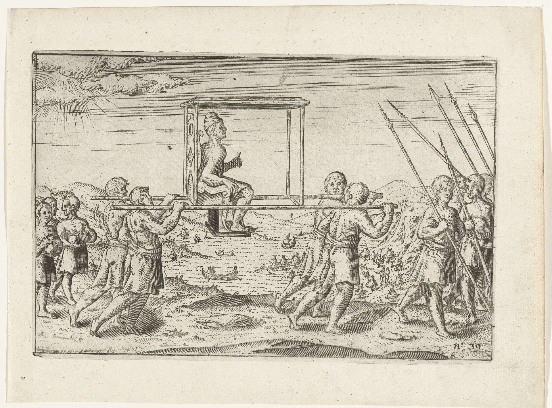 Edelman in draagstoel op Bali, 1597 by Anonymous
