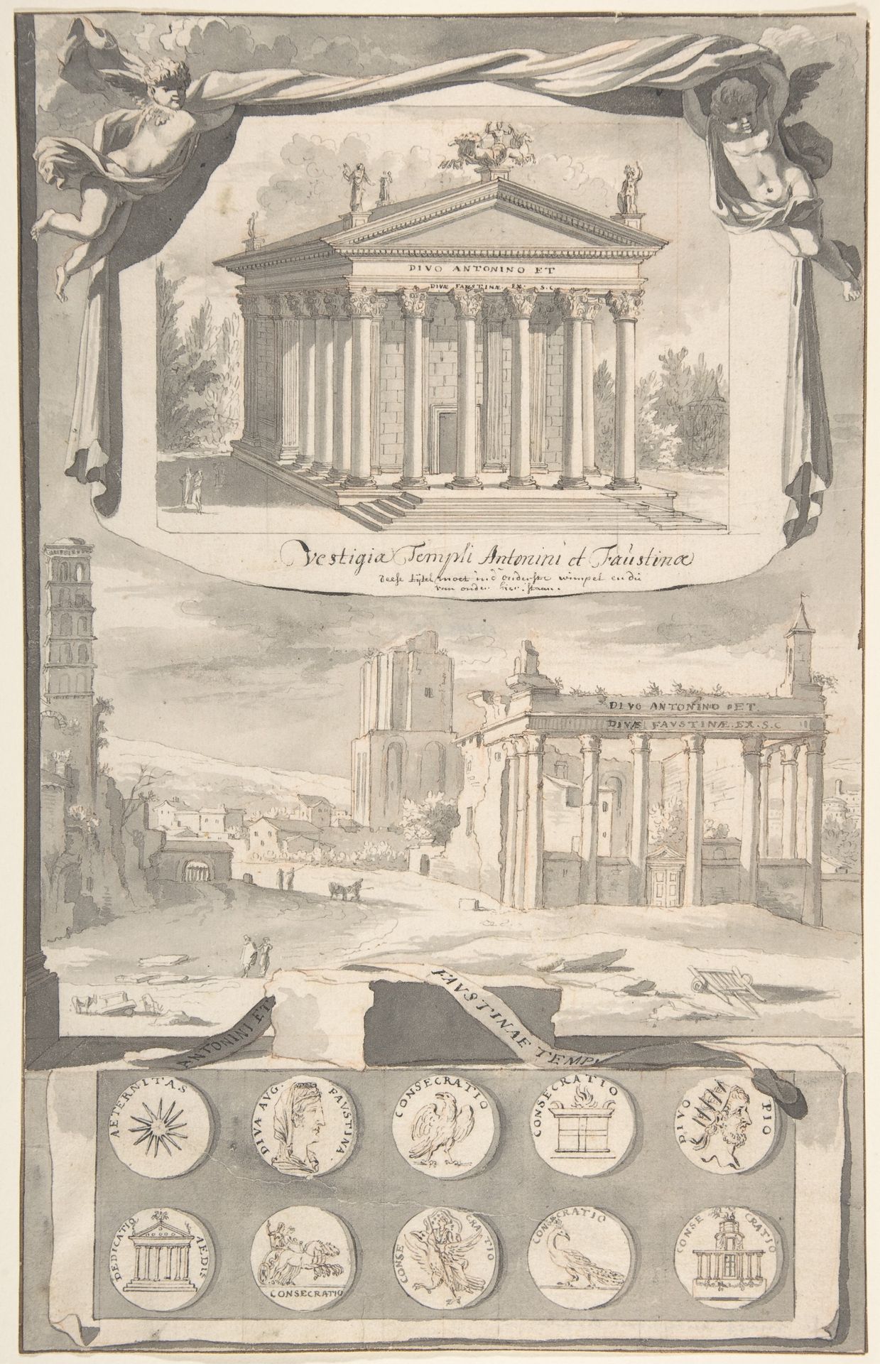 A Reconstruction of the Temple of Antonious and Faustina (above) and a View of the Ruins (below) by Jan Goeree
