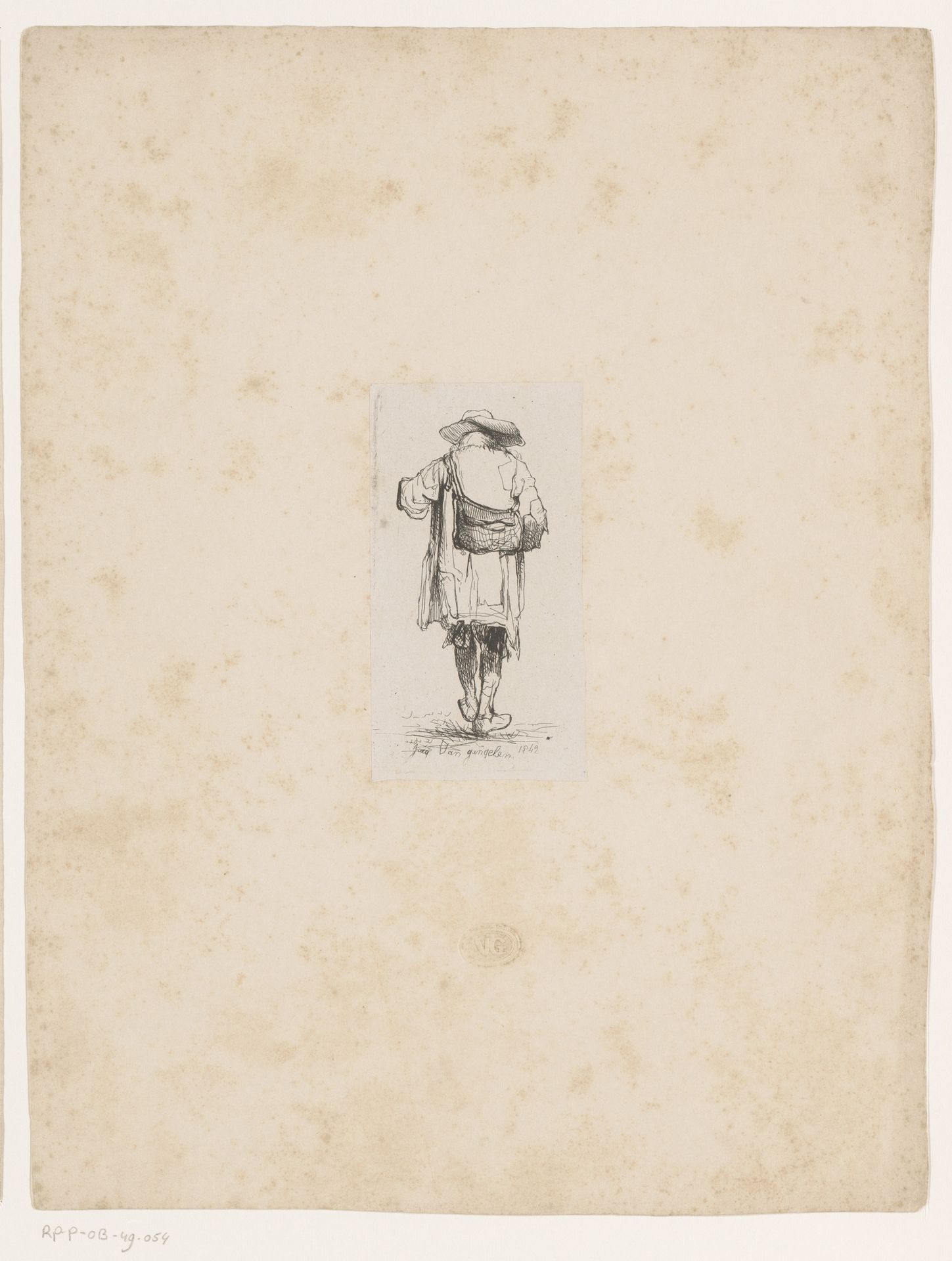 Wandelaar met hoed en een tas op de rug by Jacques Van Gingelen