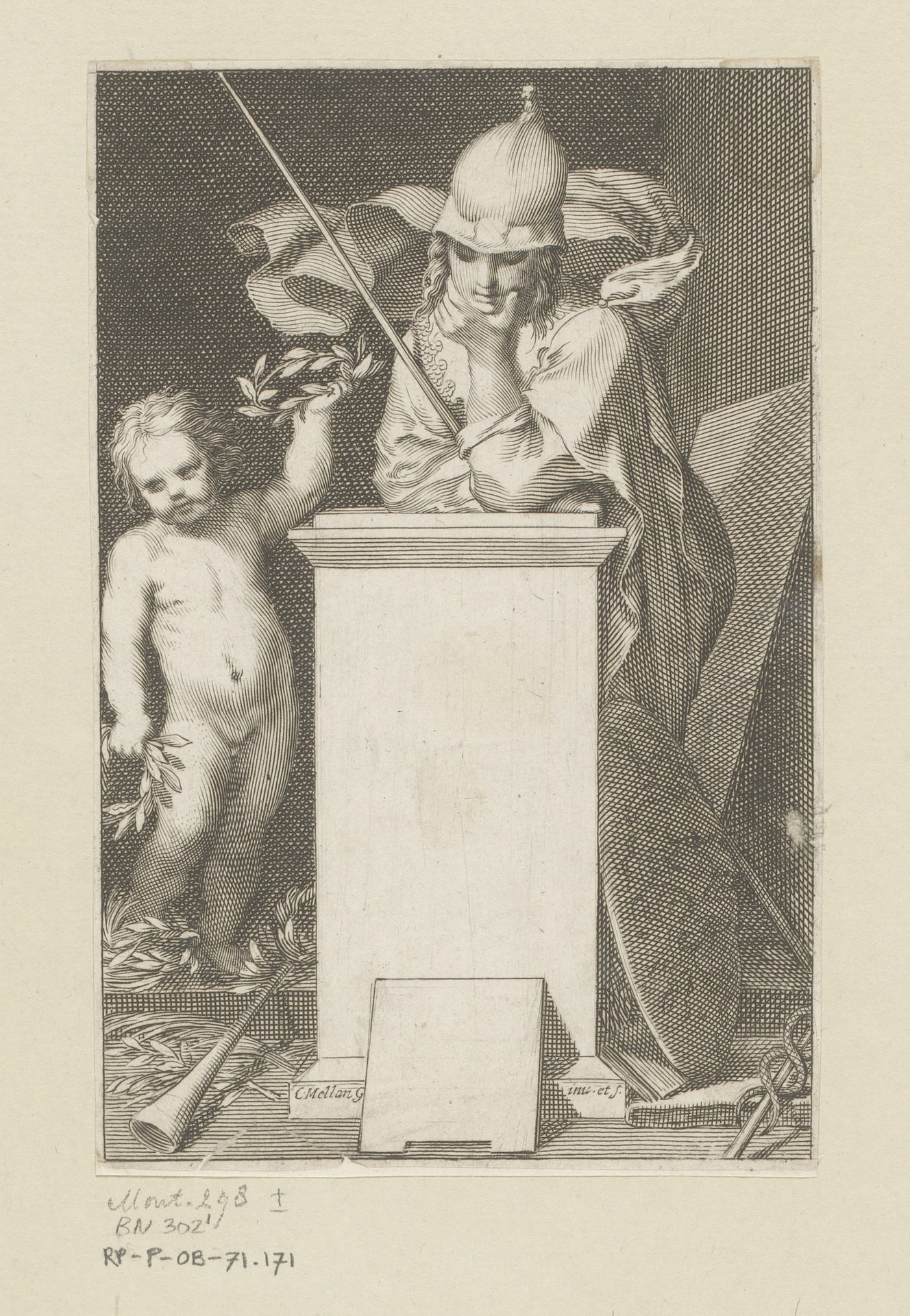 Minerva, leunend op een voetstuk by Claude Mellan
