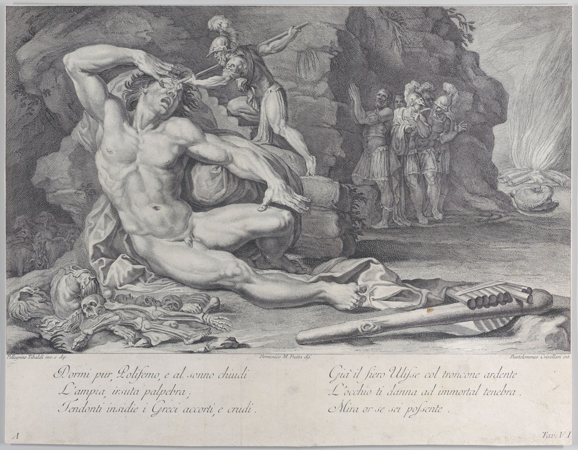 Plate 6: Ulysses driving a burning stake into Polyphemus' eye by Bartolomeo Crivellari