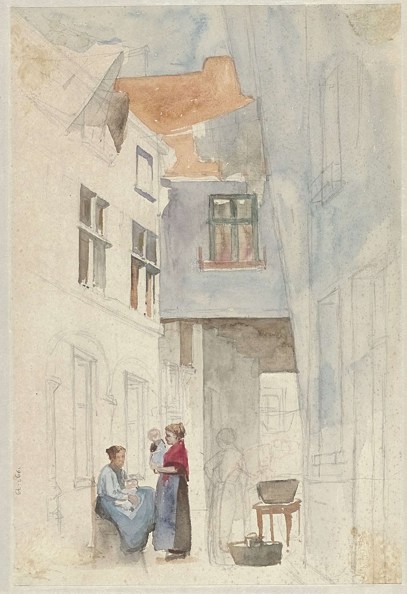 Vrouwen met een kind in een steeg by Hendrik Adriaan Christiaan Dekker