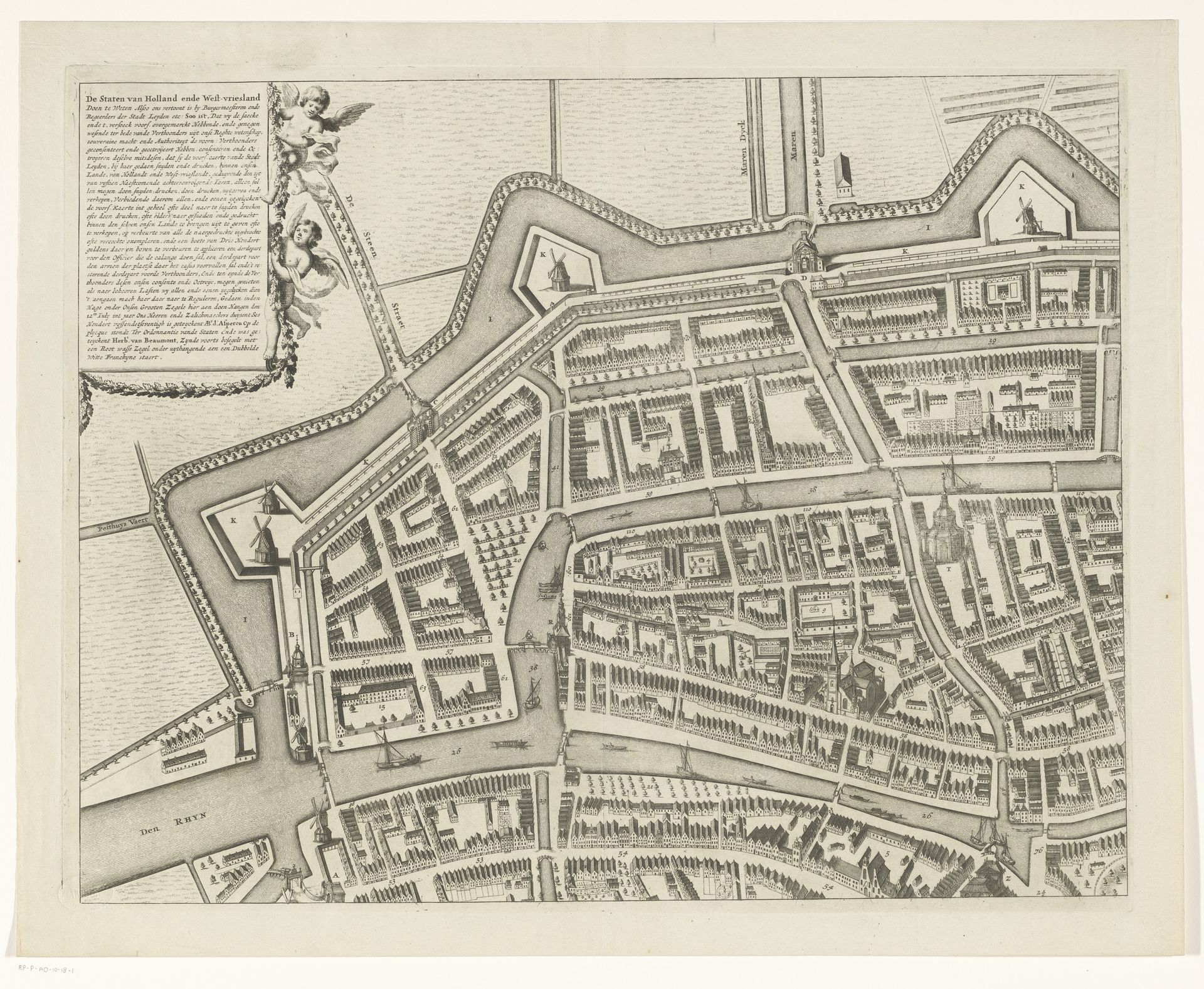 Plattegrond van Leiden (deel linksboven) by Christiaan Hagen