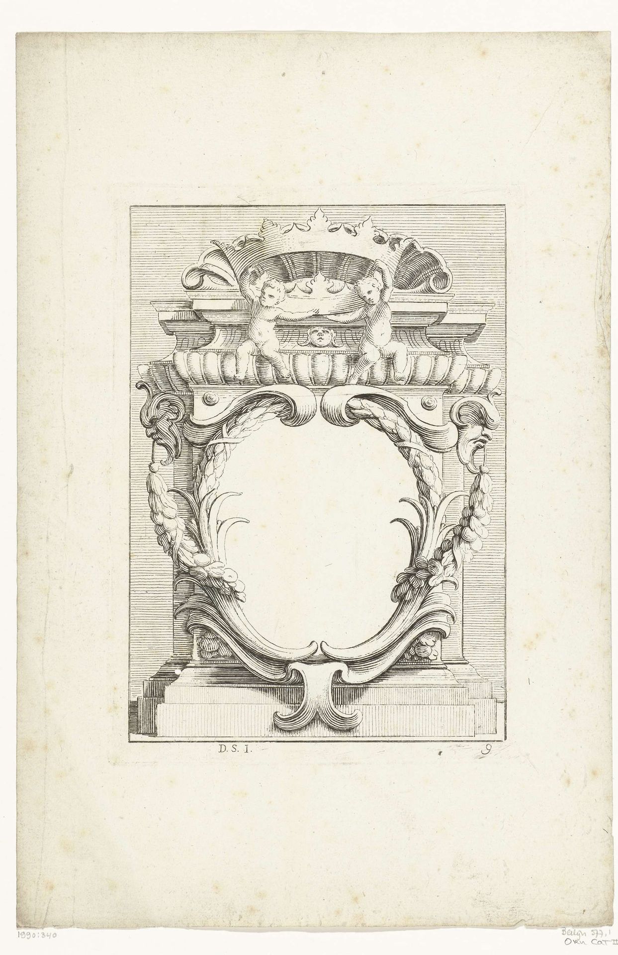 Cartouche tegen voetstuk by Lodovico Mattioli