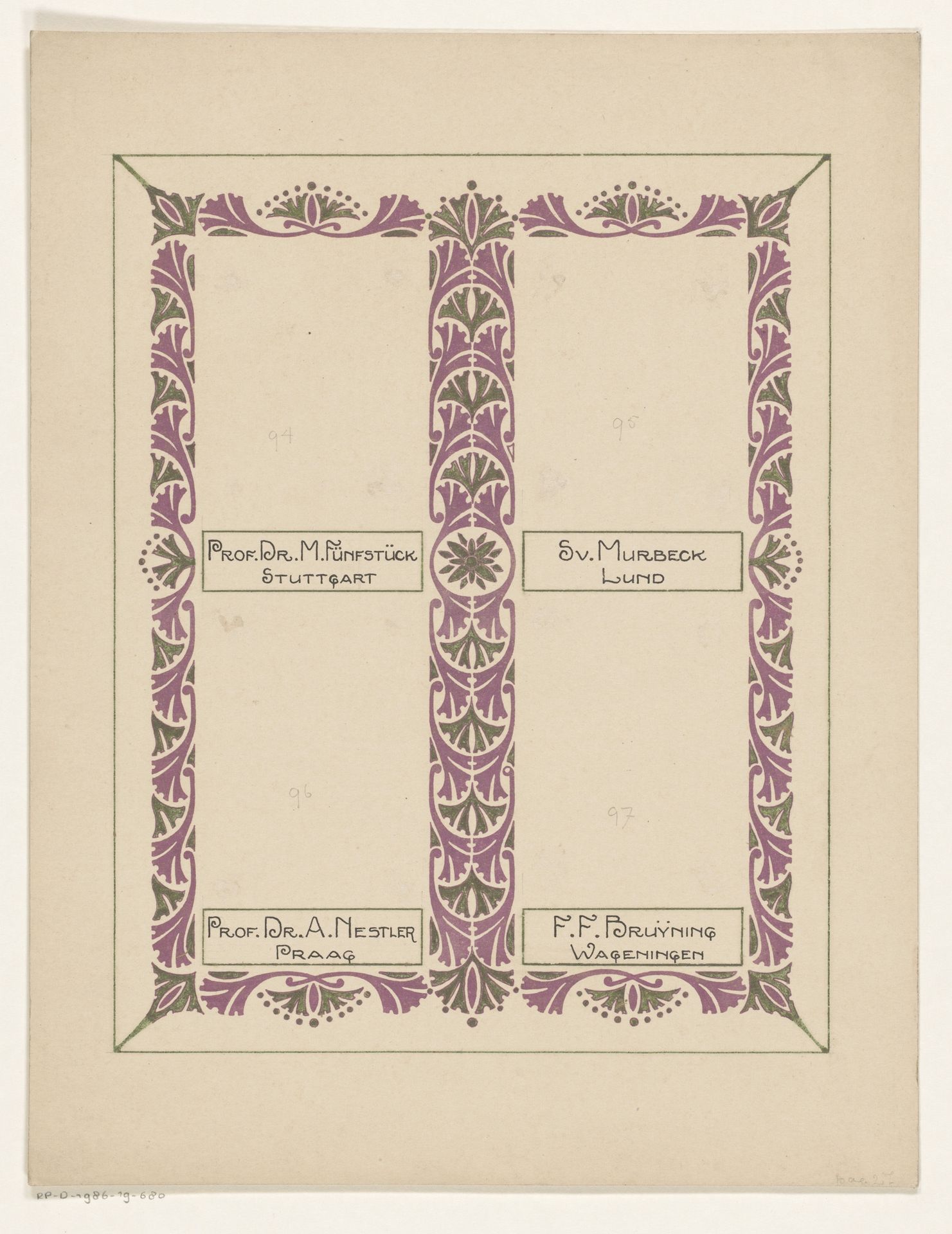 Albumblad voor een album voor Prof. Hugo de Vries by Reinier Willem Petrus de (1874-1952) Vries