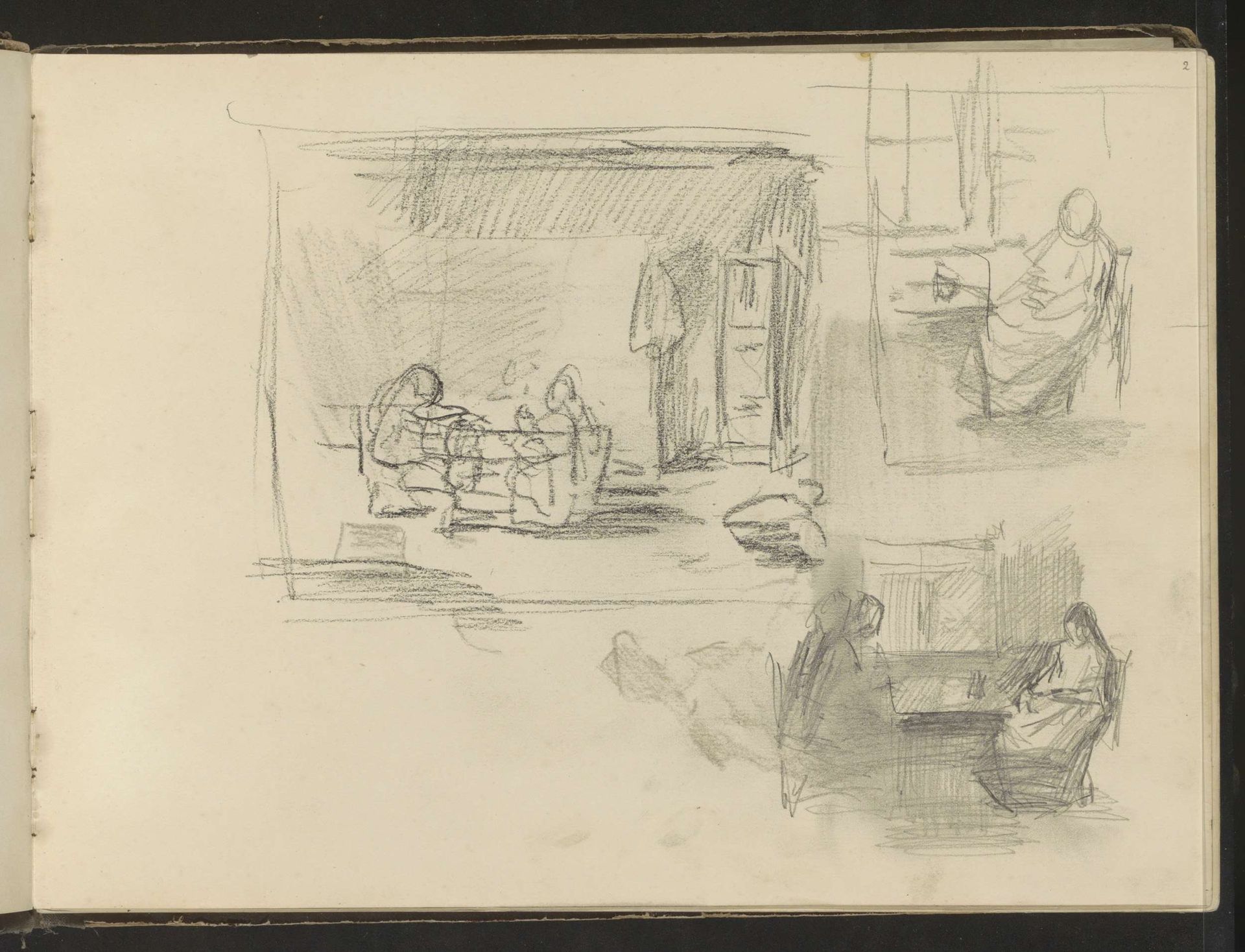 Interieurs met figuren zittend aan een tafel by Albert Neuhuys