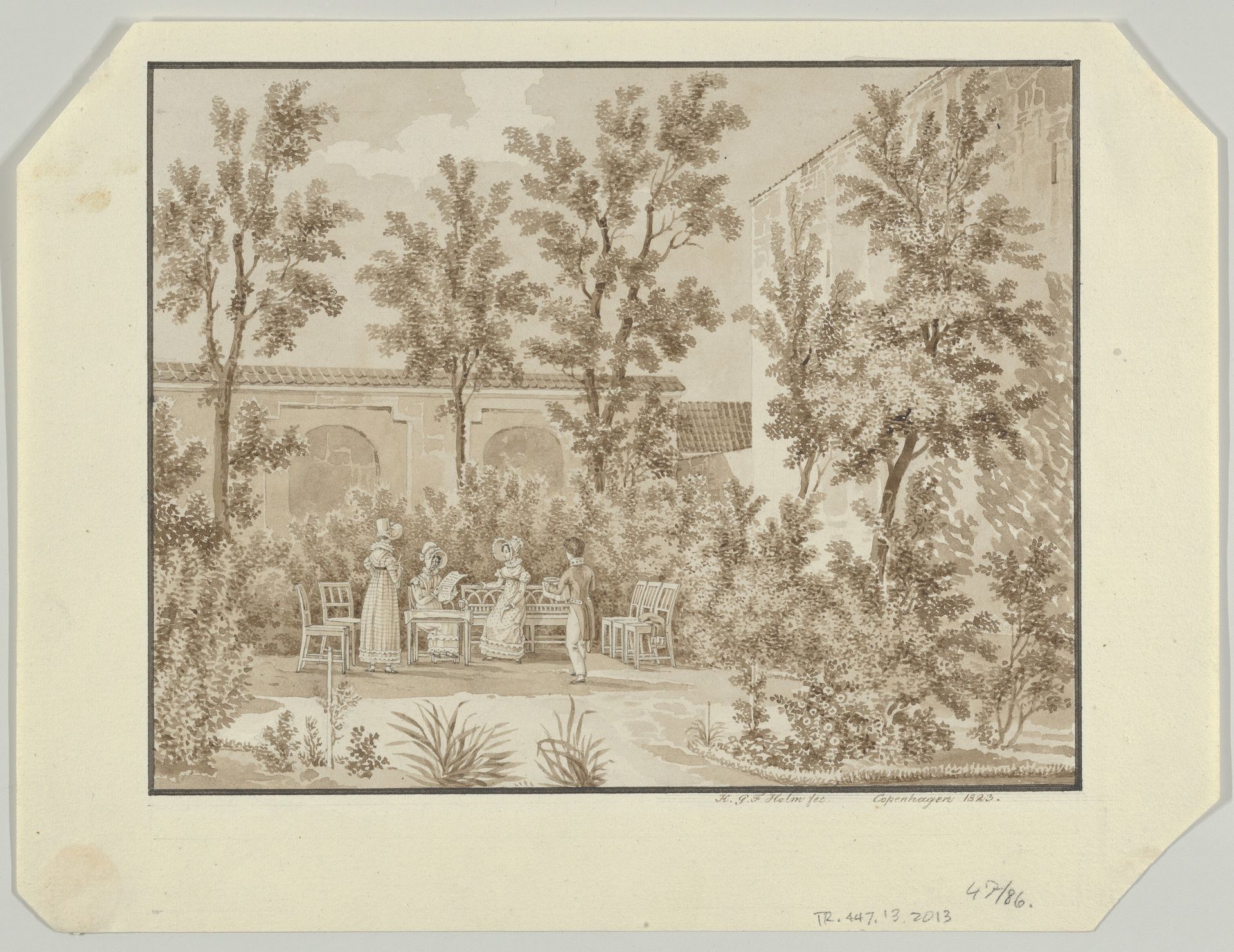 The Garden behind Schimmelmann's Mansion on Bredgade, Copenhagen by Heinrich Gustav Ferdinand Holm