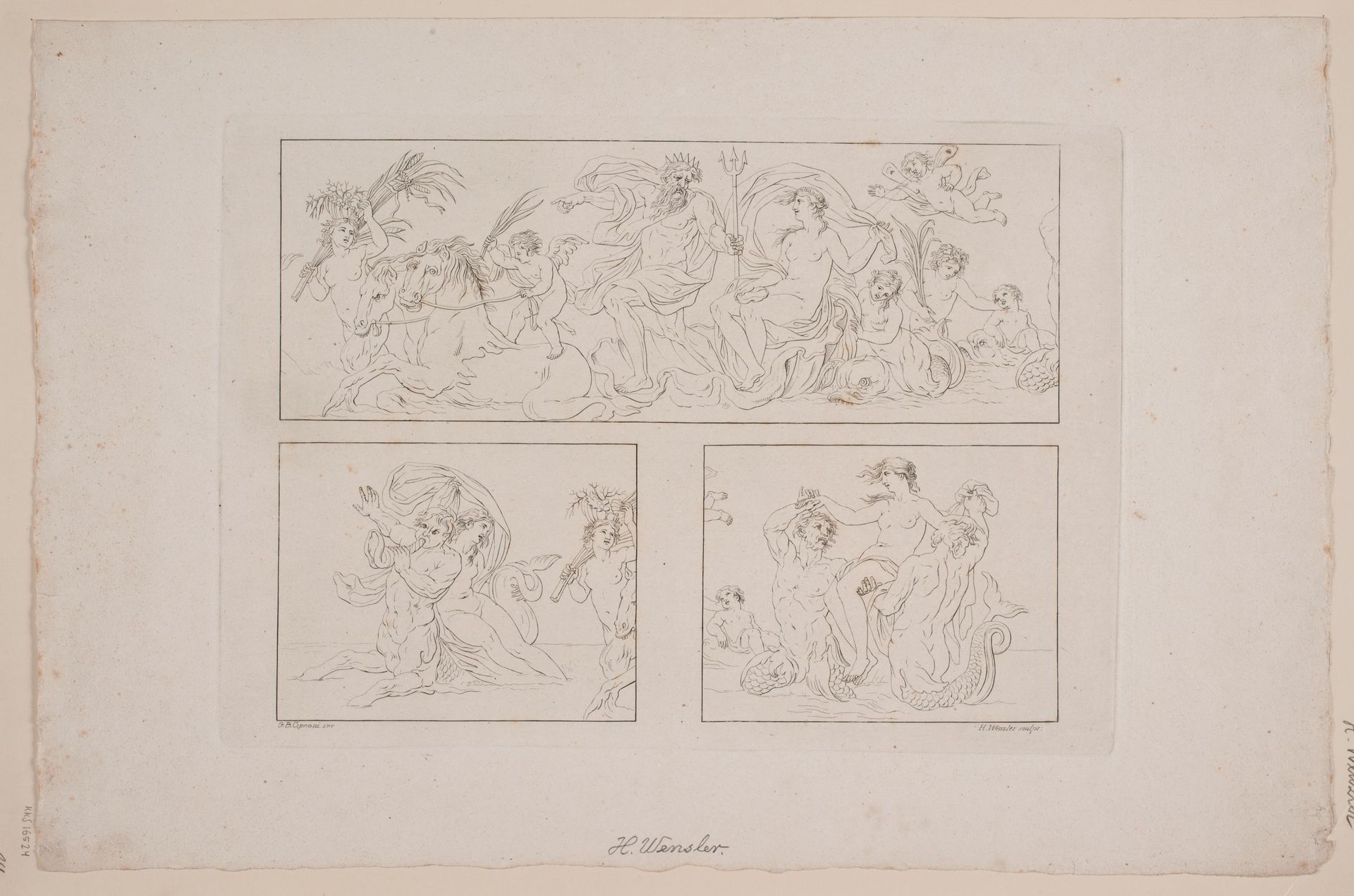 Tre fremstillinger med Poseidon og hans følge by Heinrich Wenzler