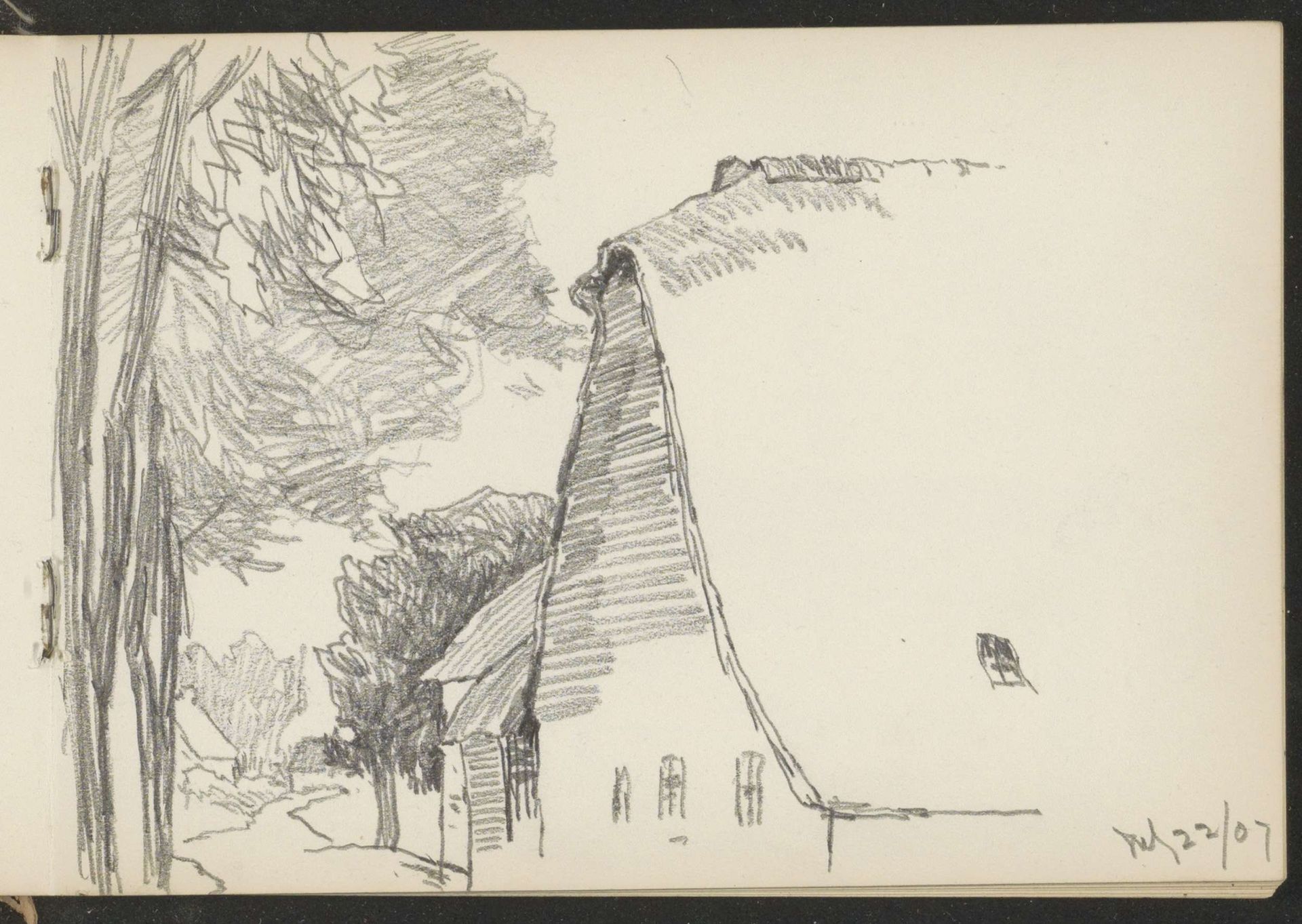 Boerderij met rieten kap aan een pad by Alexander Shilling