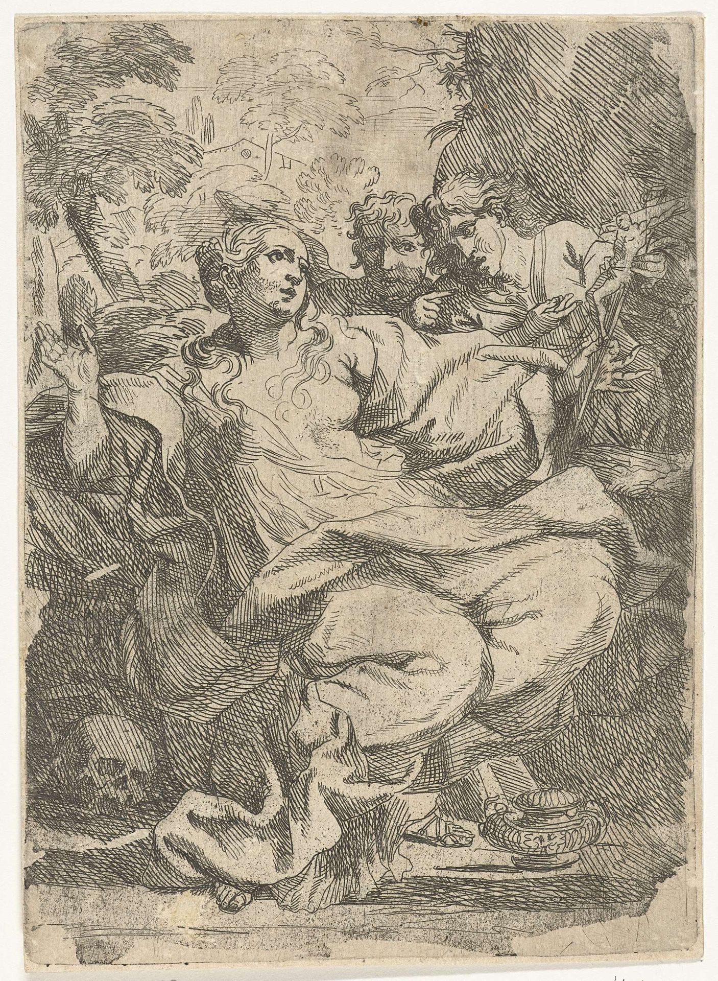 Maria Magdalena met crucifix en twee engelen by Louis de Deyster