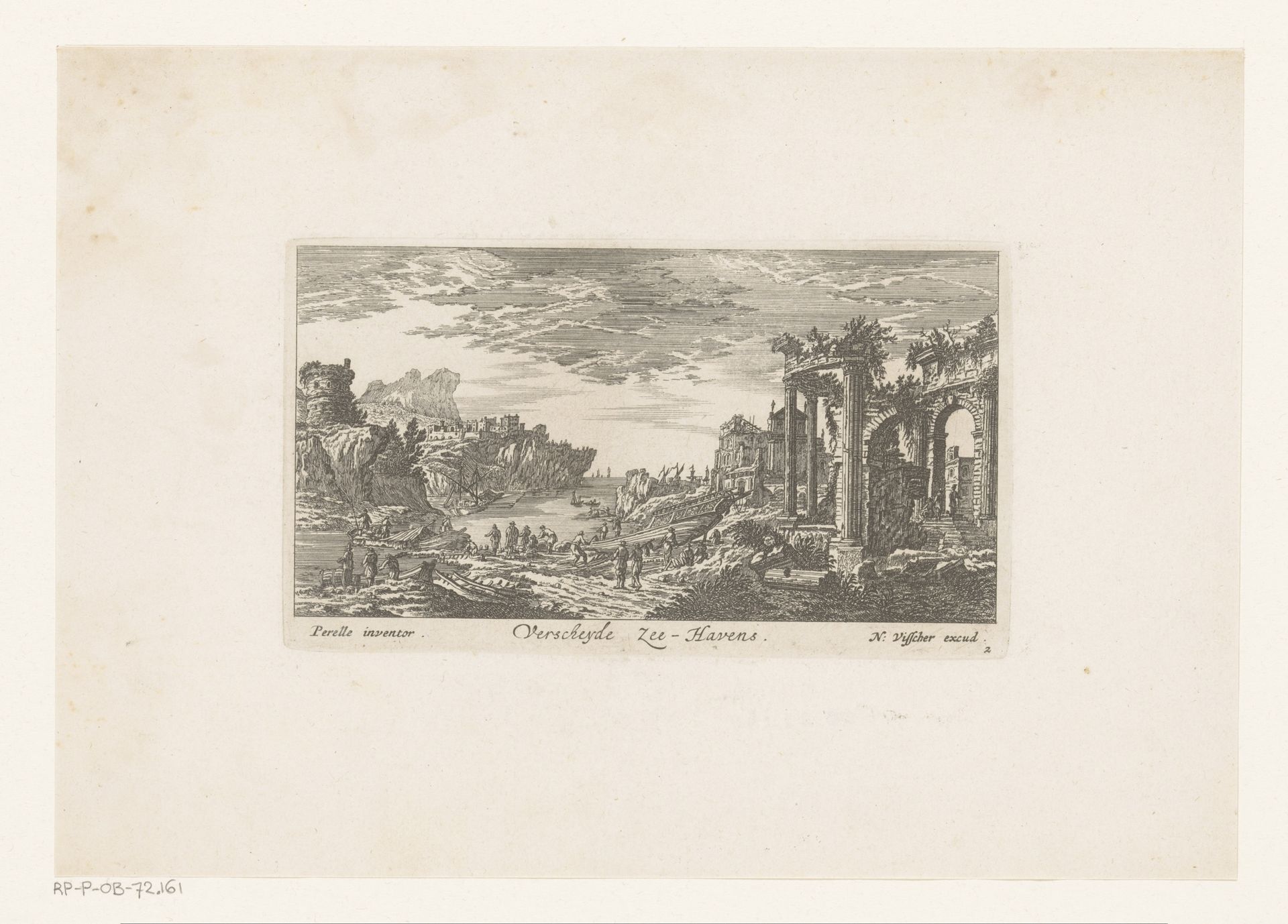 Gezicht op een haven met ruïnes by Nicolas Perelle