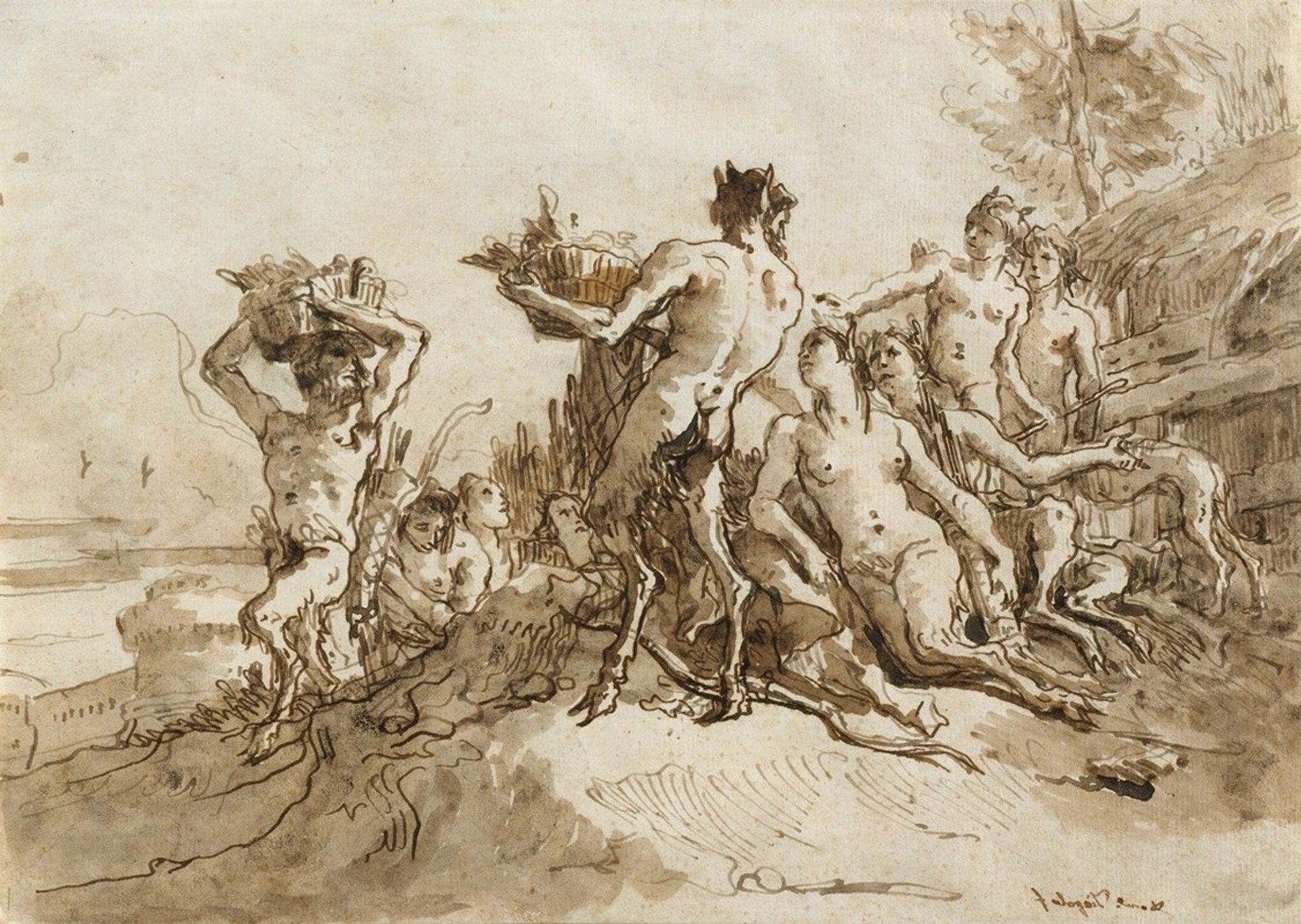 Satyrs Carrying Baskets of Provision for Their Families by Giovanni Domenico Tiepolo