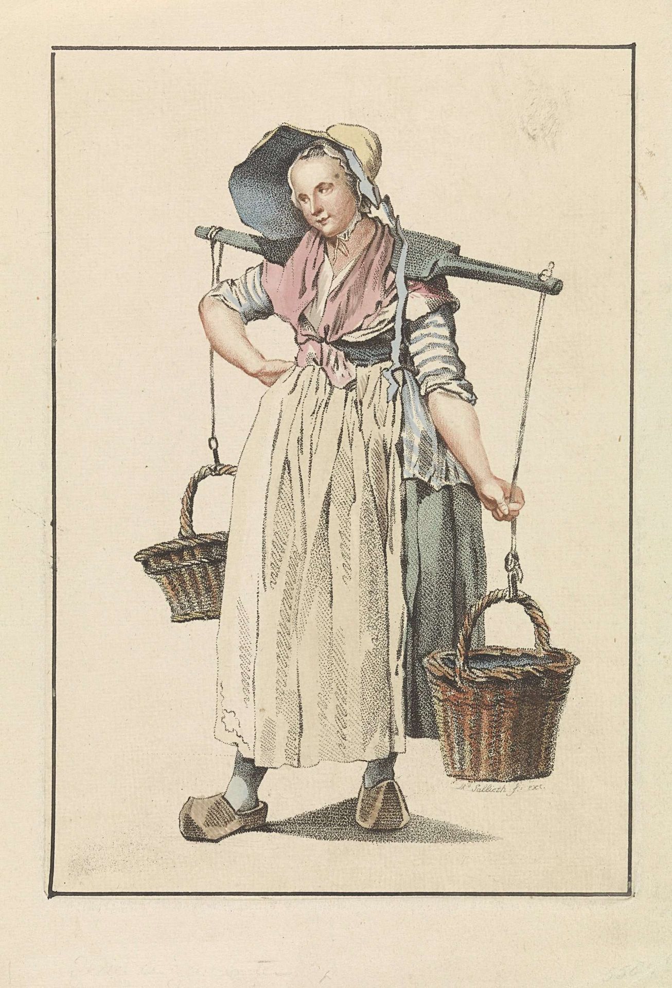 Boerenvrouw met twee manden aan een juk by Mathias de Sallieth