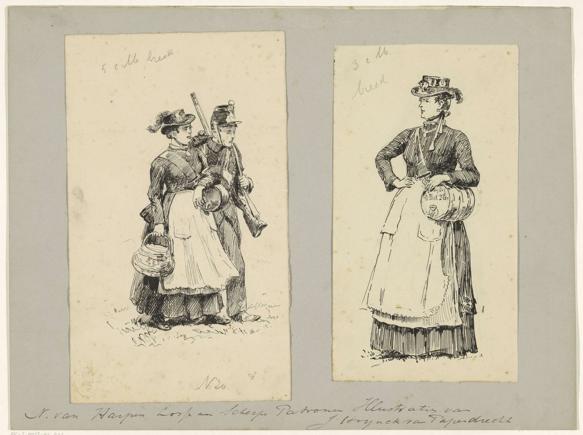 Militair en een vrouw met een mand en vat by Jan Hoynck van Papendrecht