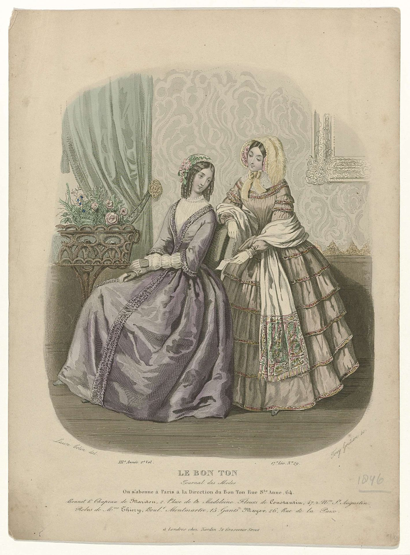 Le Bon Ton, Journal des Modes, 1846, 12e Année, 2e Vol. 17e Liv. No. 29 : Bonnet & Chapeau (...) by Tony Goutière