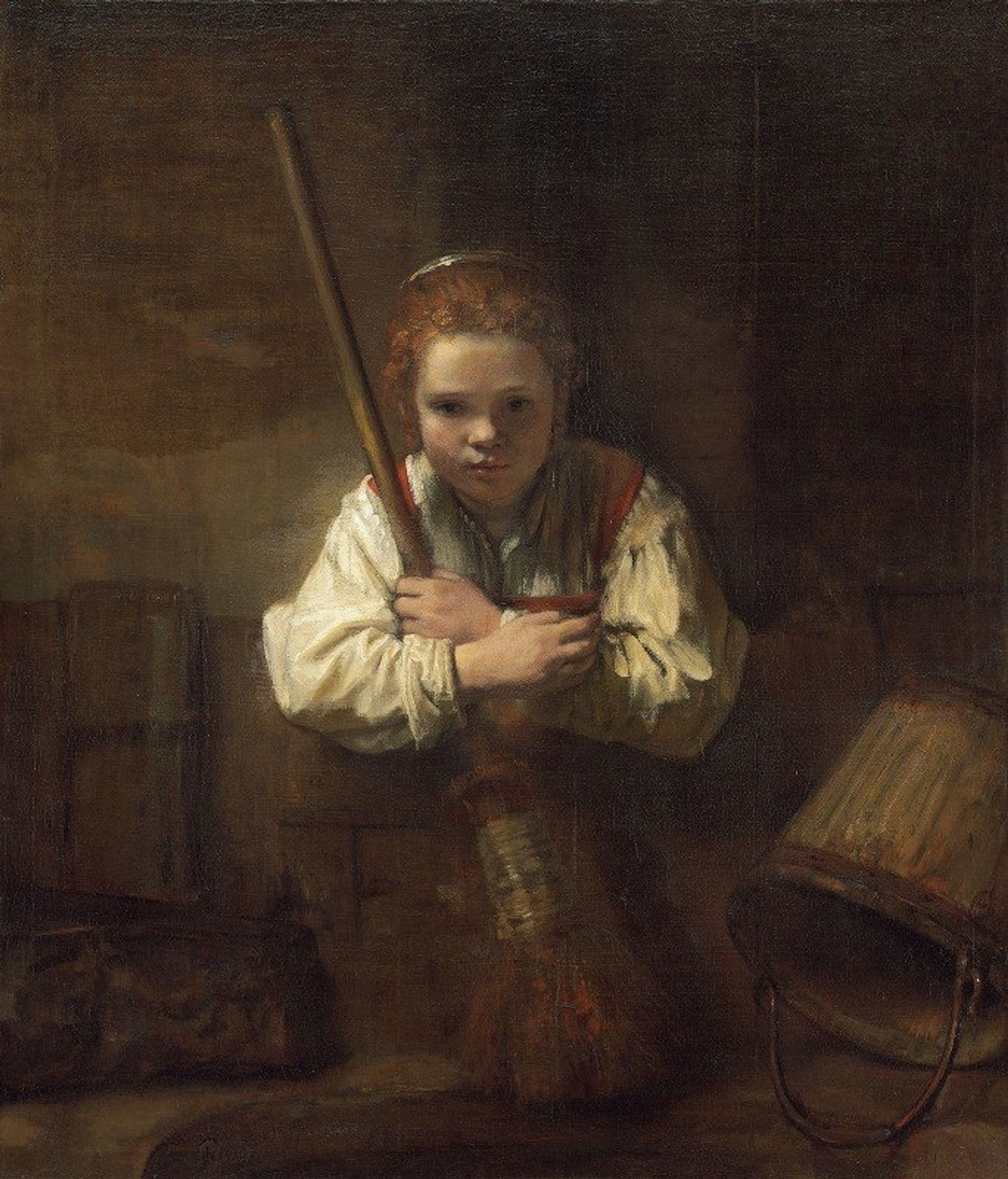 A Girl with a Broom by Rembrandt van Rijn