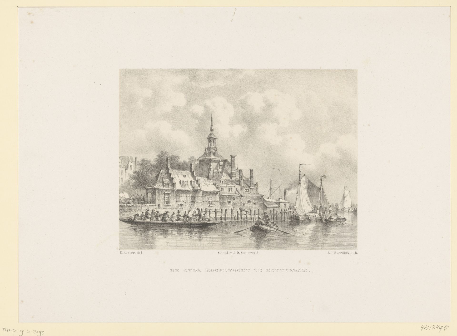 Gezicht op de Ooster Oude Hoofdpoort in Rotterdam by Johannes Hilverdink