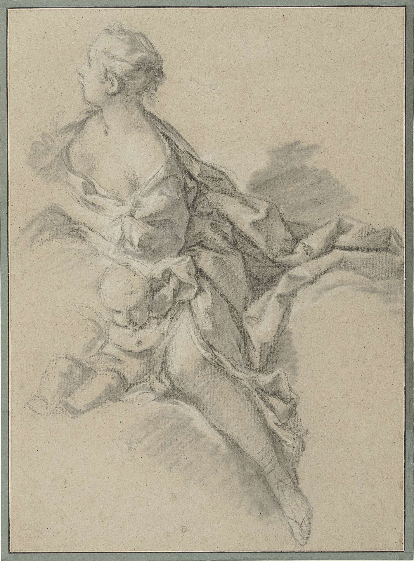 Study of a woman (Clytia); preparatory study for ''Apollo and Clytia'', the ninth piece of tapestry from the series ''Les Amours des Dieux" (1747-1750) by Francois Boucher