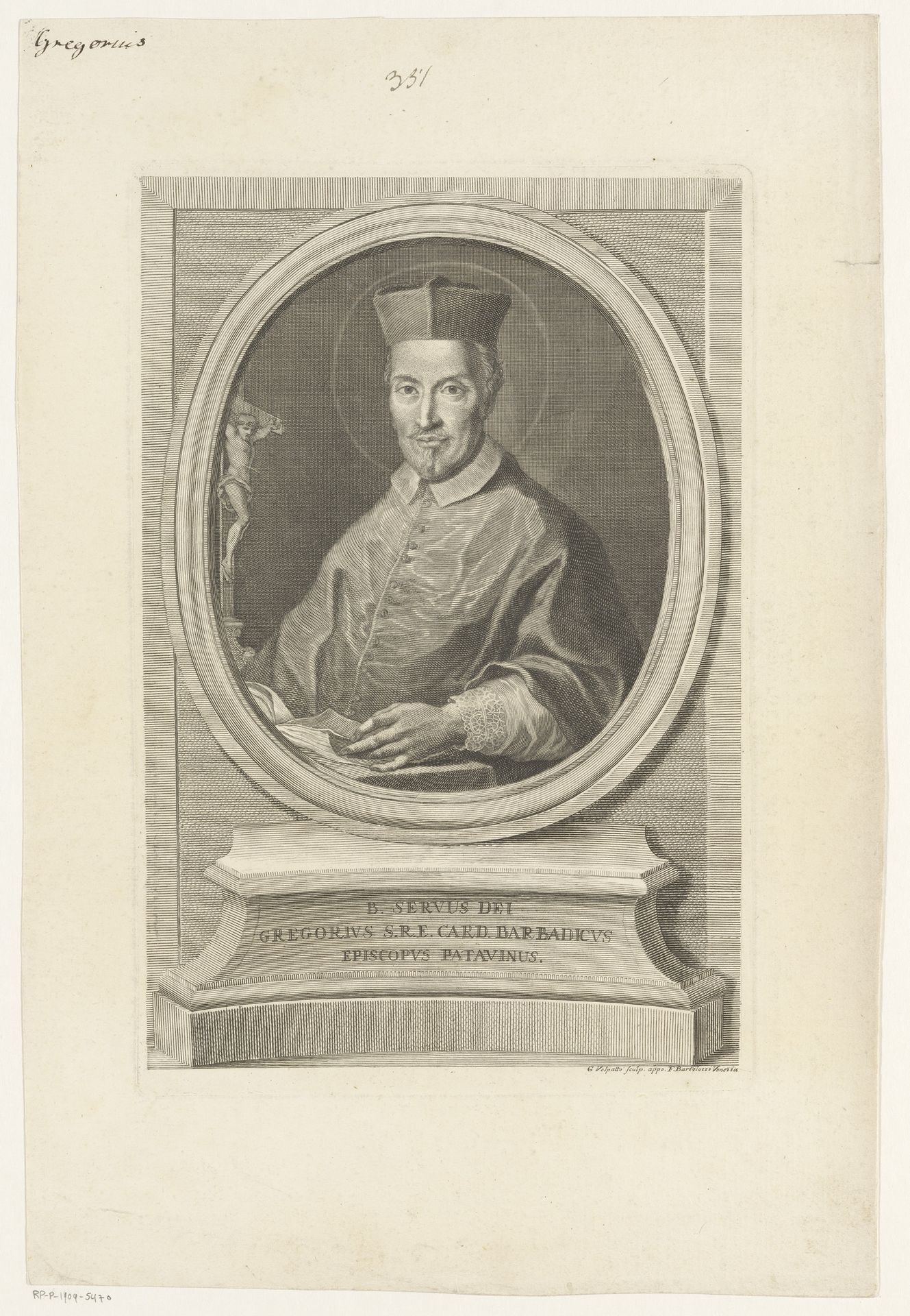 Portret van kardinaal Gregorio Barbarigo by Giovanni Volpato
