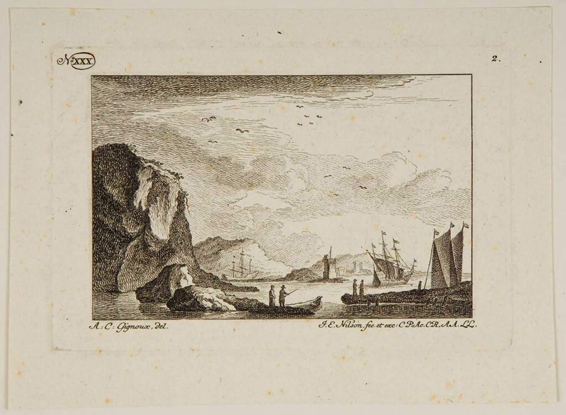 Landscape with a Fjord with Three THree-Masted Ships by Johann Esaias Nilson
