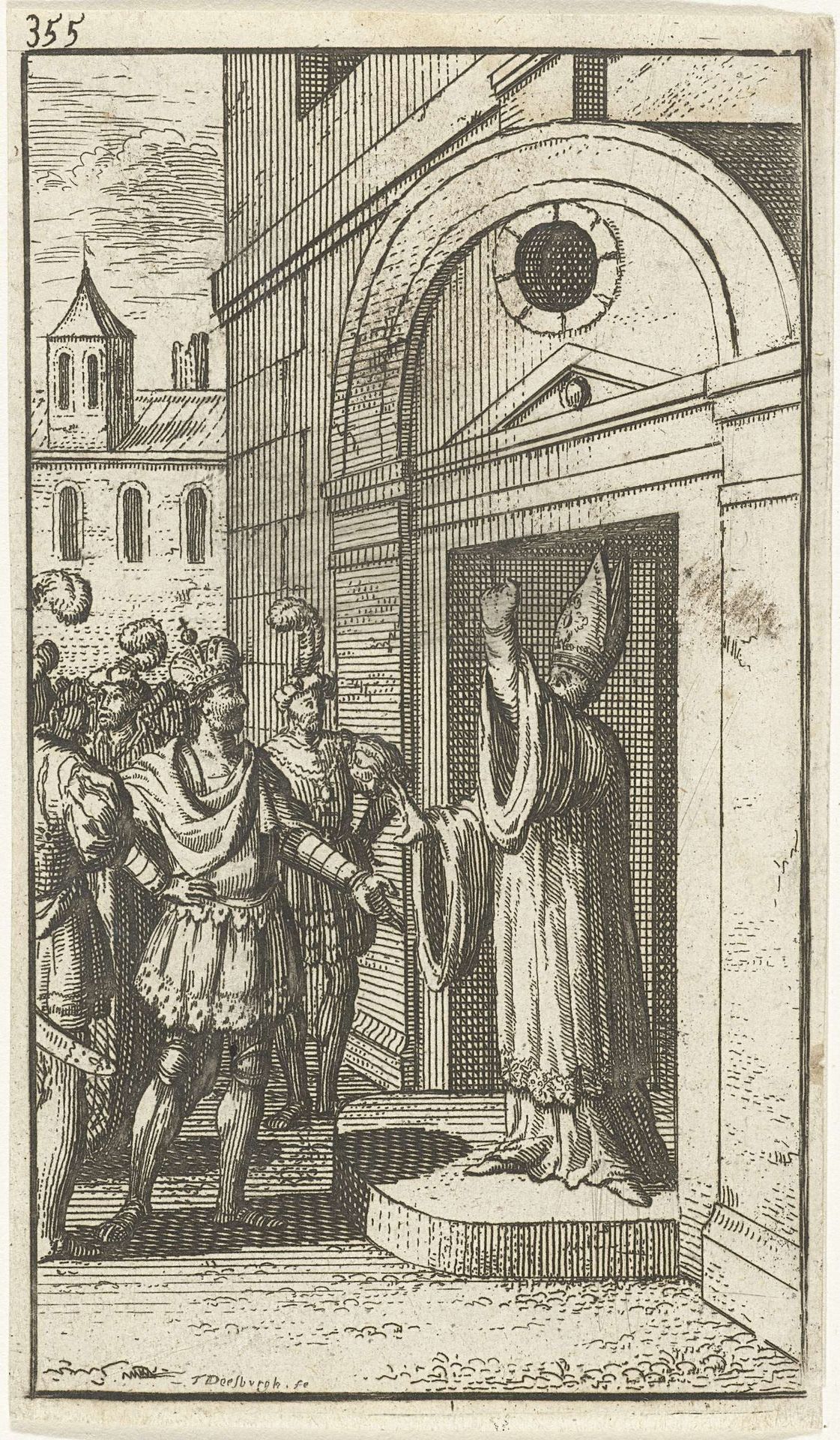 Geestelijke in deuropening van kerk by Thomas Doesburgh