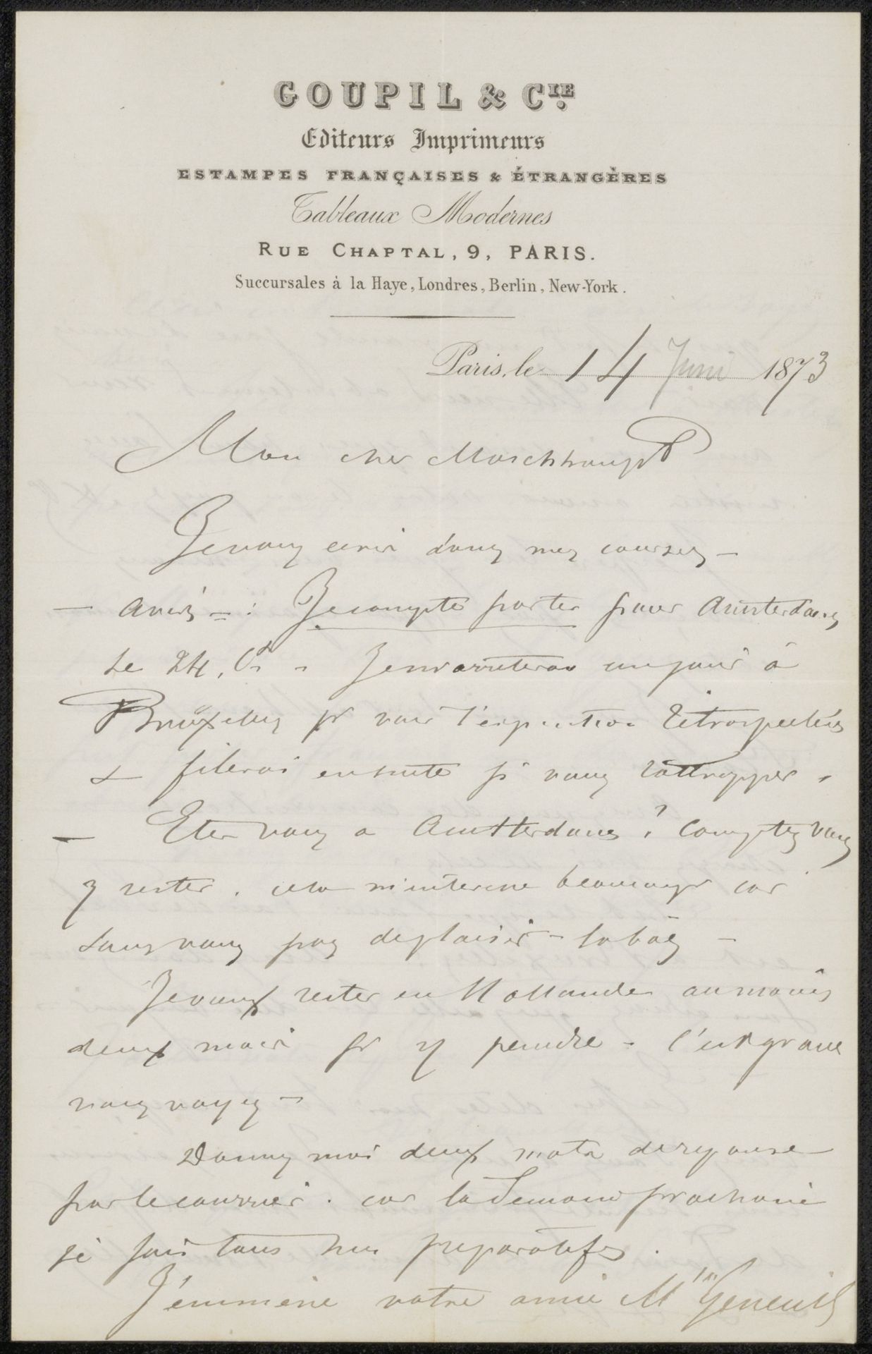 Brief aan Jan Hendrik Maschaupt by Adolphe Mouilleron