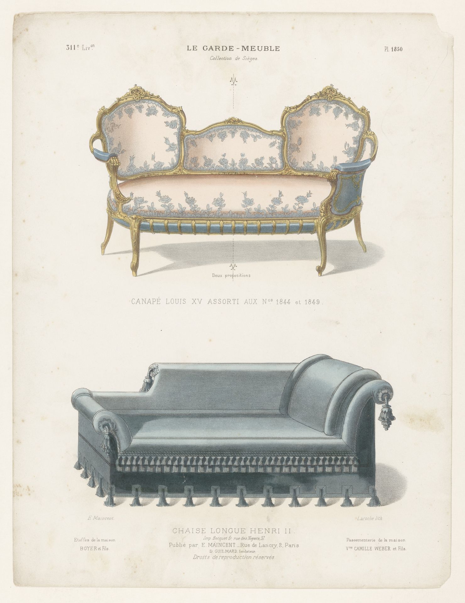 Canapé en chaise longue by Léon Laroche